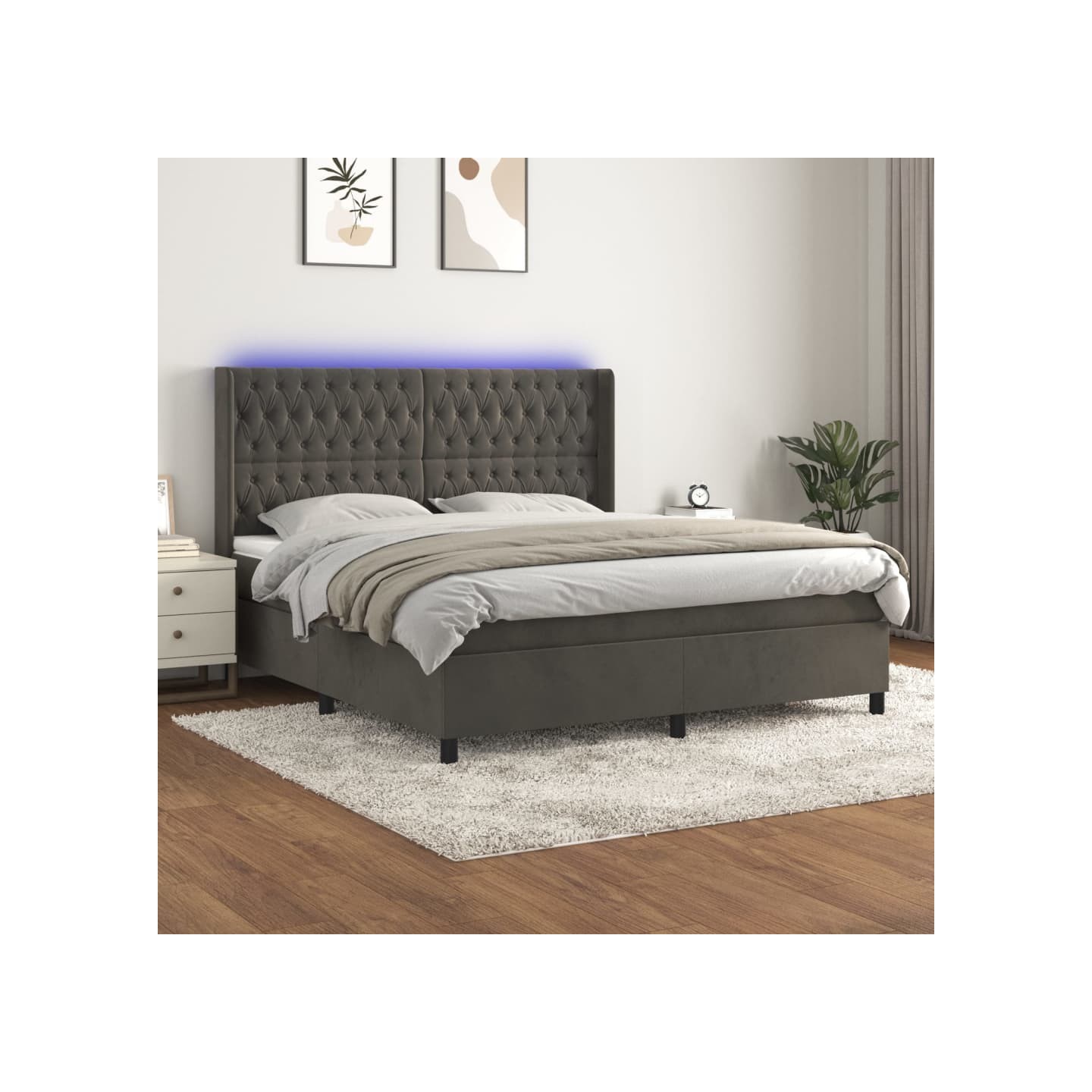 Sommier à lattes de lit matelas et LED Gris foncé 160x200 cm