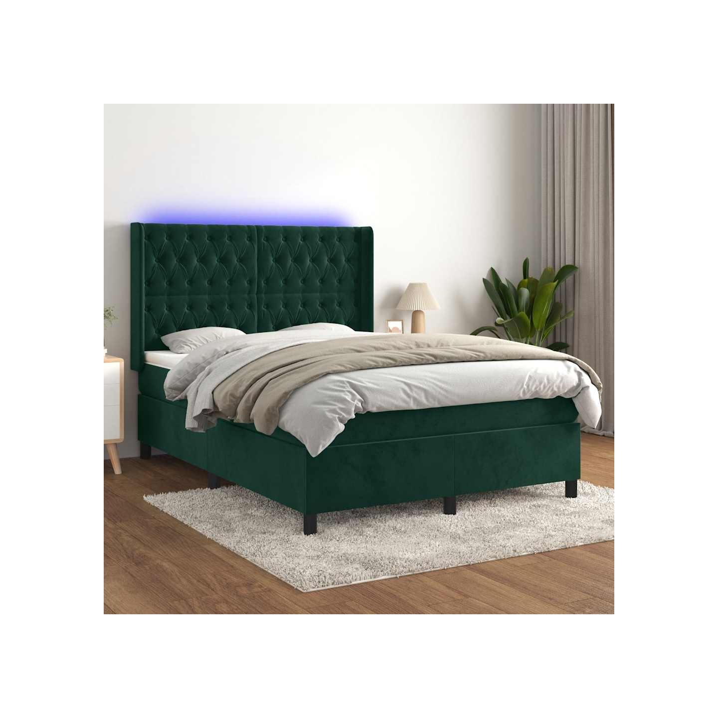 Sommier à lattes de lit matelas et LED Vert foncé 140x200 cm
