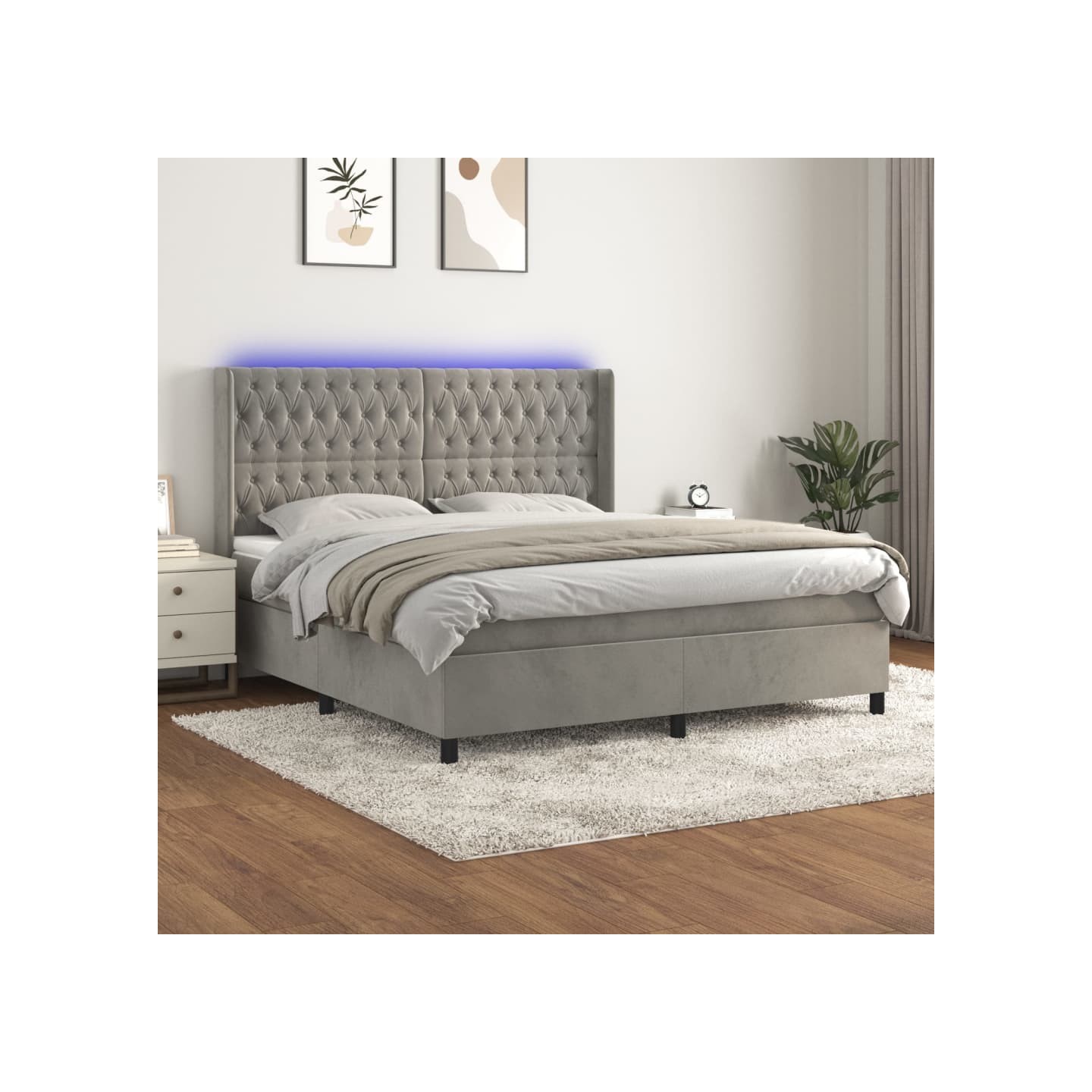Sommier à lattes de lit matelas et LED Gris clair 180x200 cm