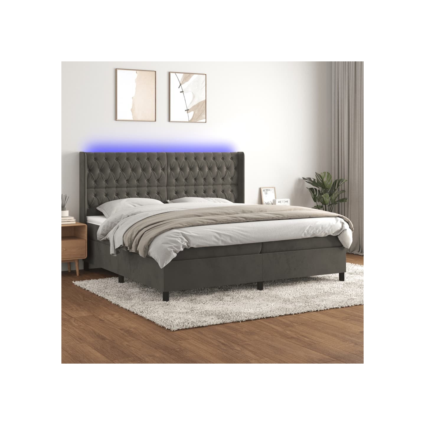 Sommier à lattes de lit matelas et LED Gris foncé 200x200 cm