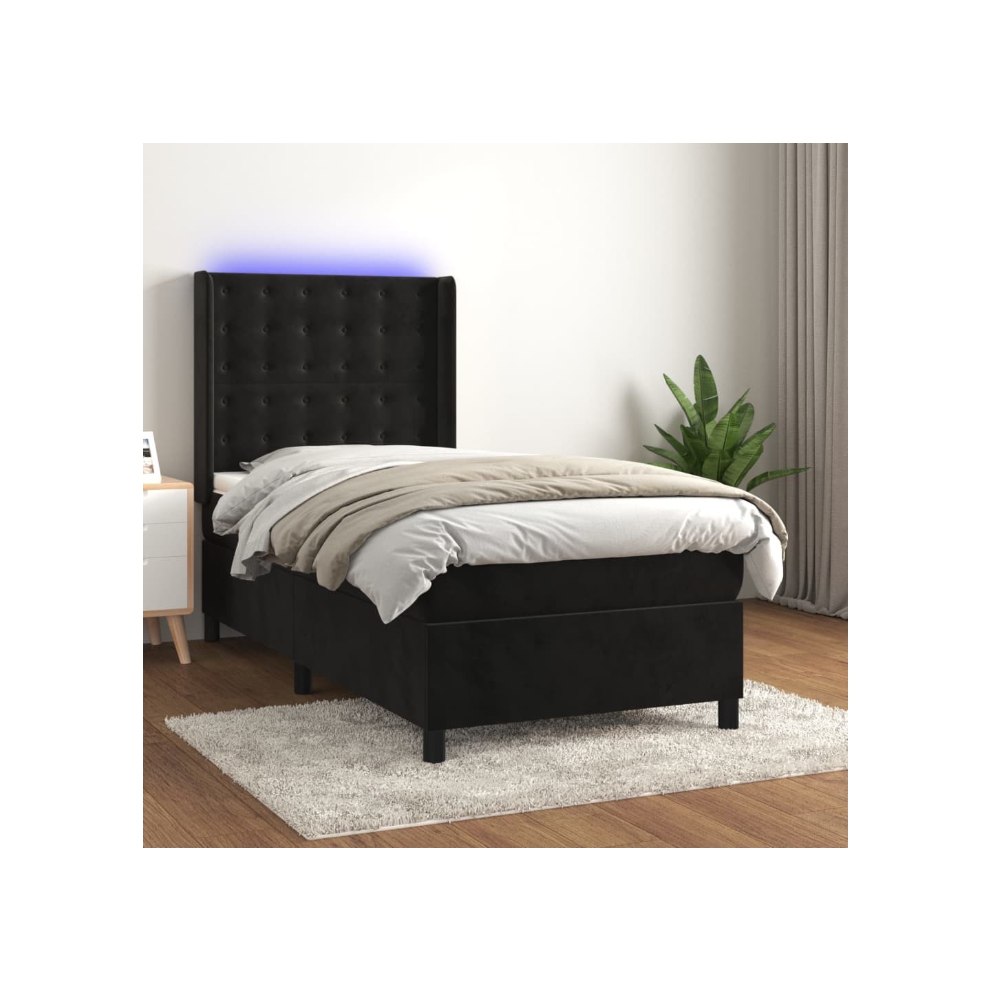 Sommier à lattes de lit matelas et LED Noir 90x190 cm Velours