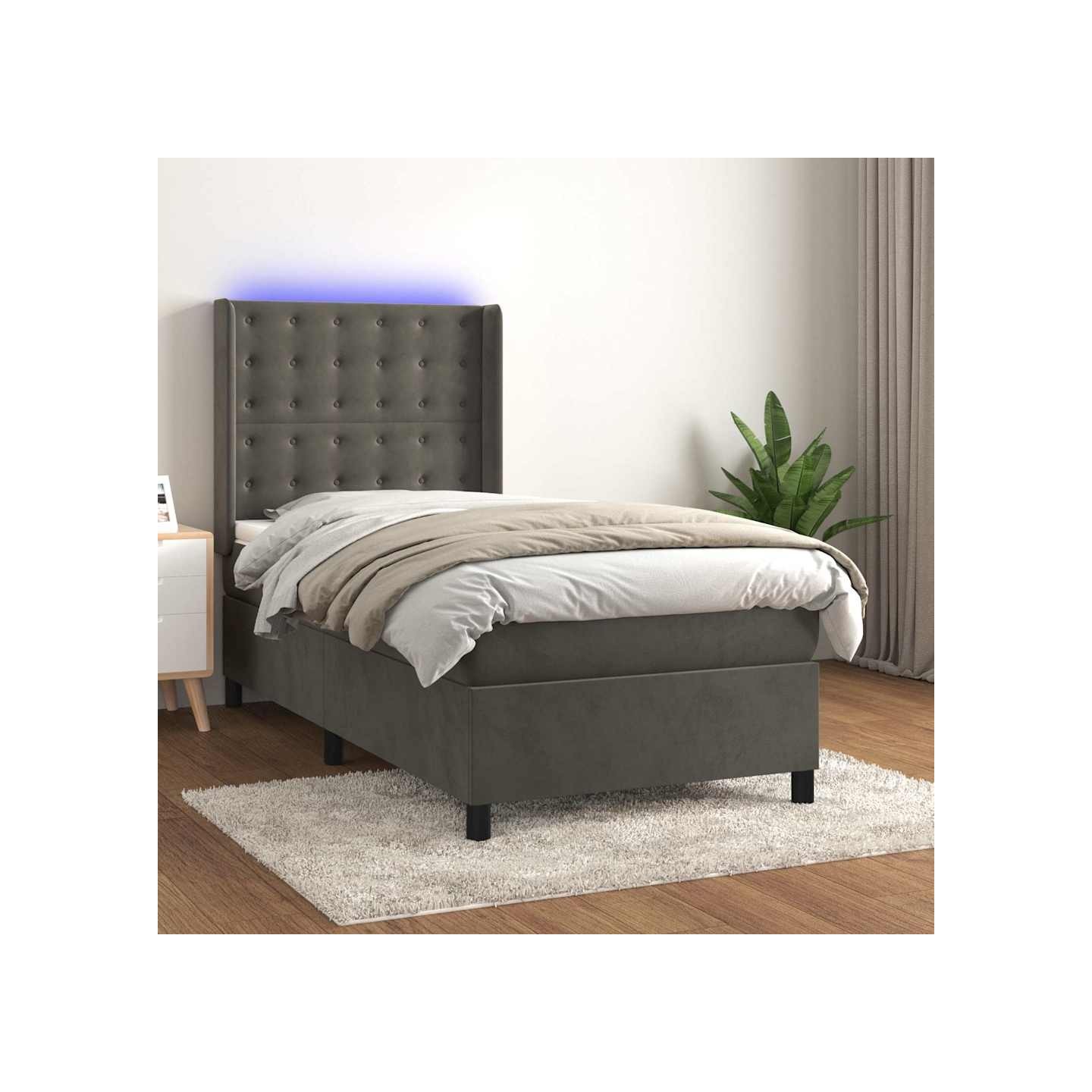 Sommier à lattes de lit matelas LED Gris foncé 80x200cm Velours