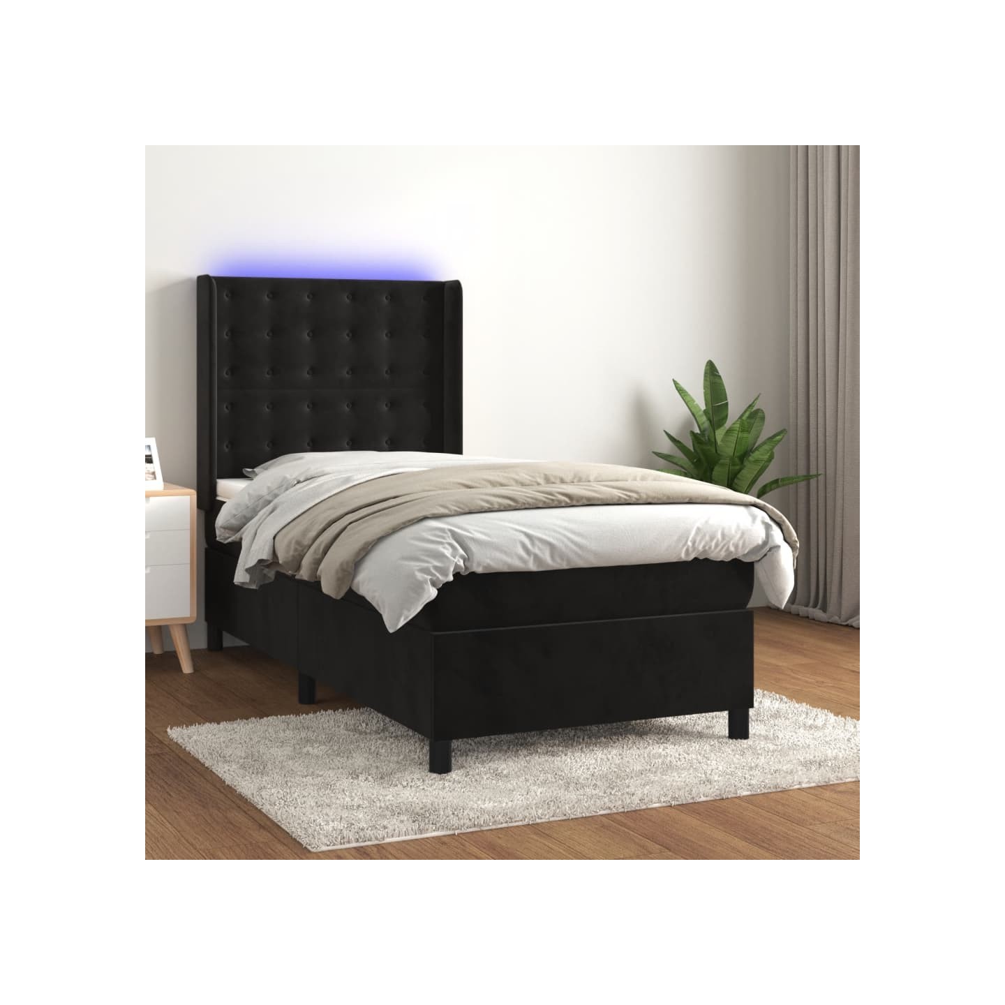 Sommier à lattes de lit matelas et LED Noir 90x200 cm Velours