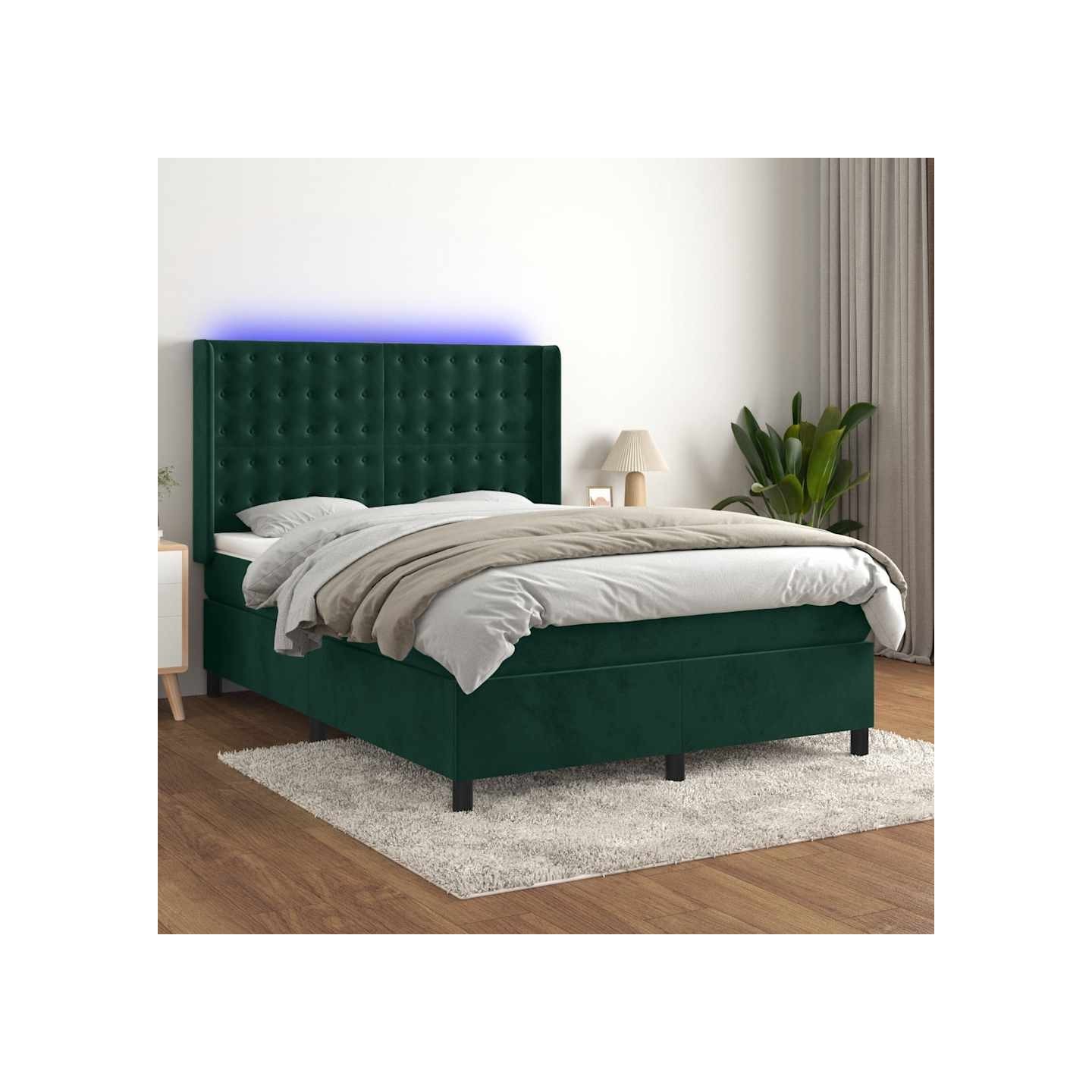 Sommier à lattes de lit matelas et LED Vert foncé 140x190 cm