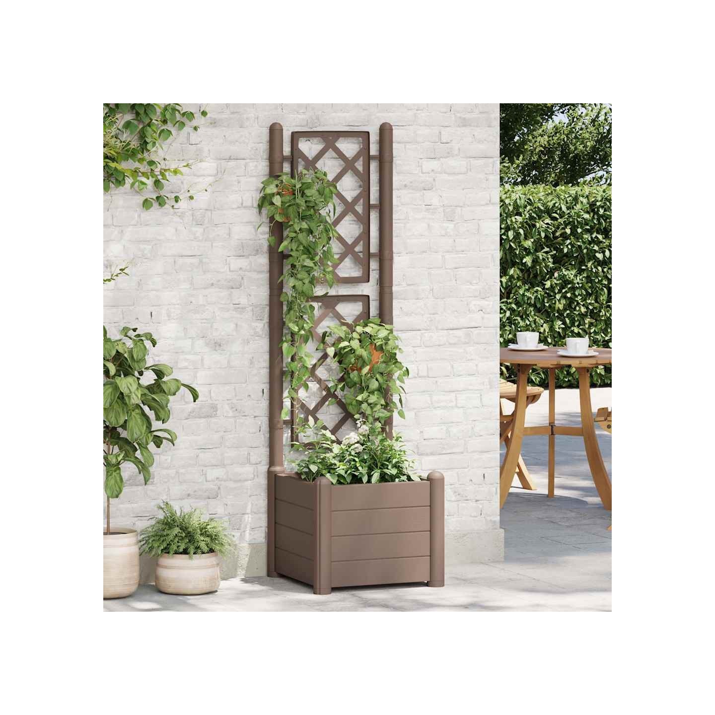 Jardinière avec treillis 43x43x142 cm PP Moka