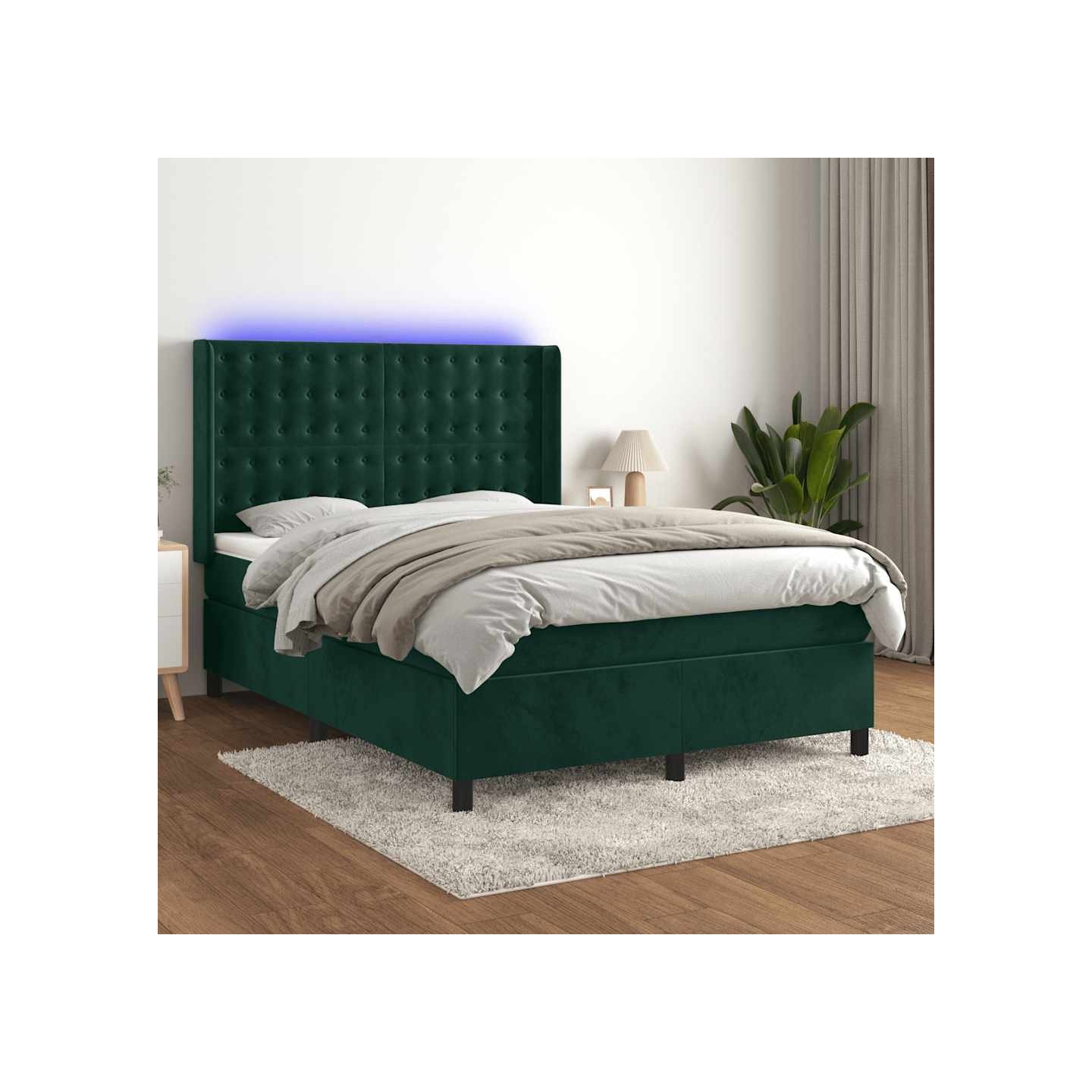 Sommier à lattes de lit matelas et LED Vert foncé 140x200 cm