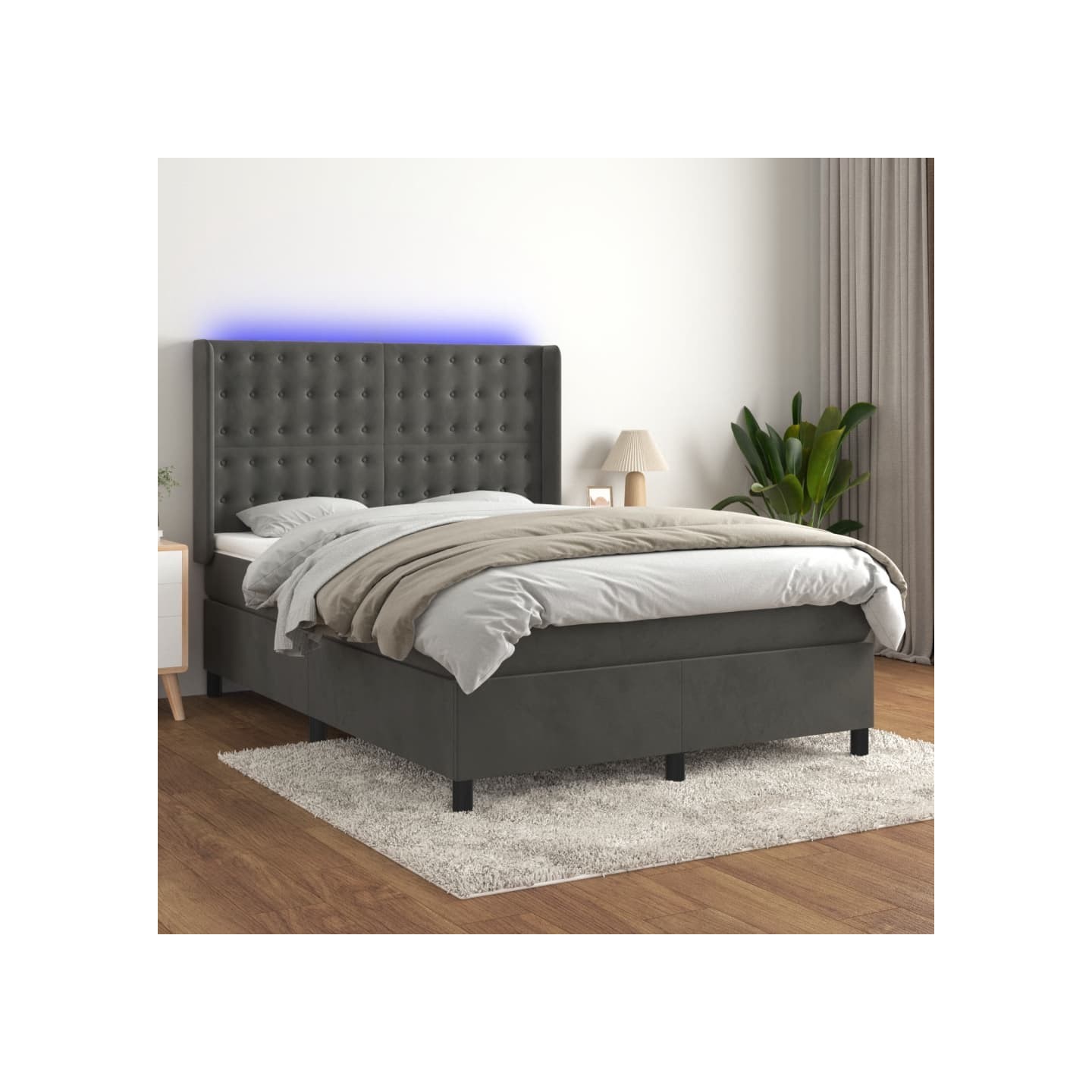 Sommier à lattes de lit matelas et LED Gris foncé 140x200 cm