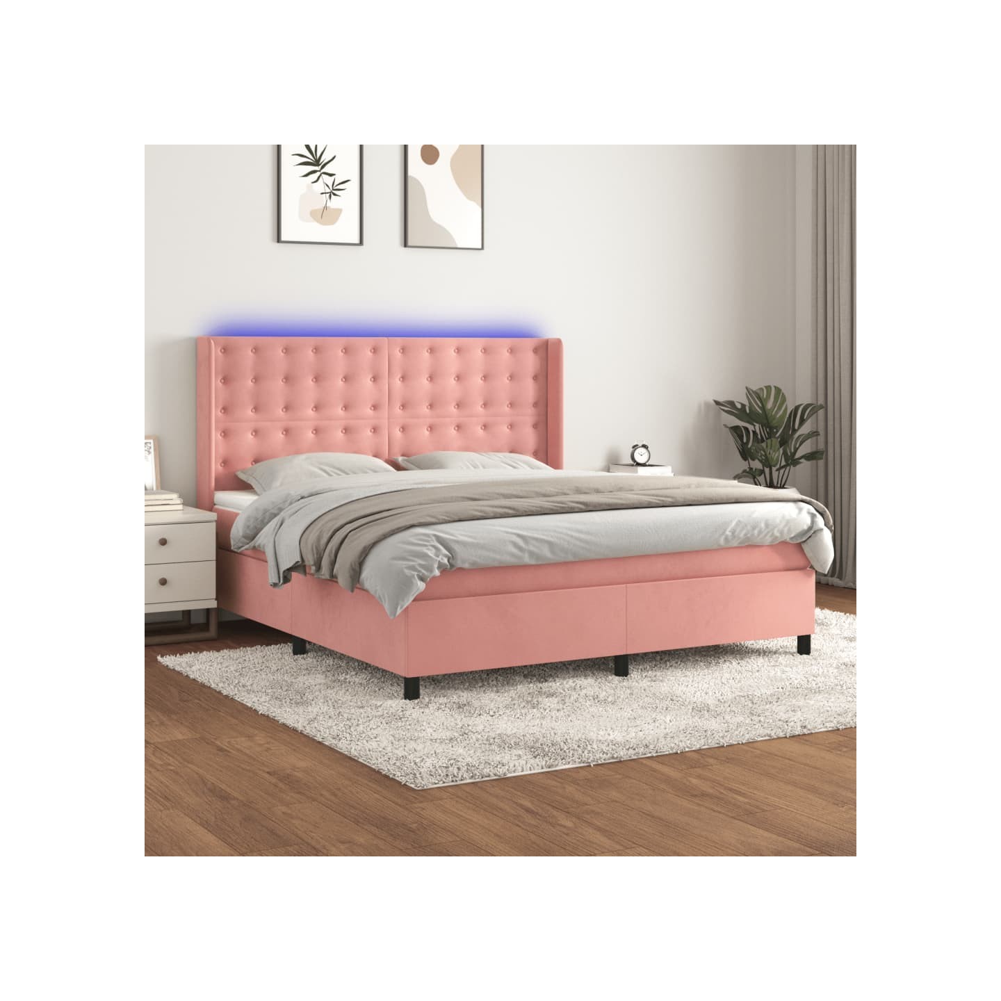Sommier à lattes de lit matelas et LED Rose 180x200 cm Velours