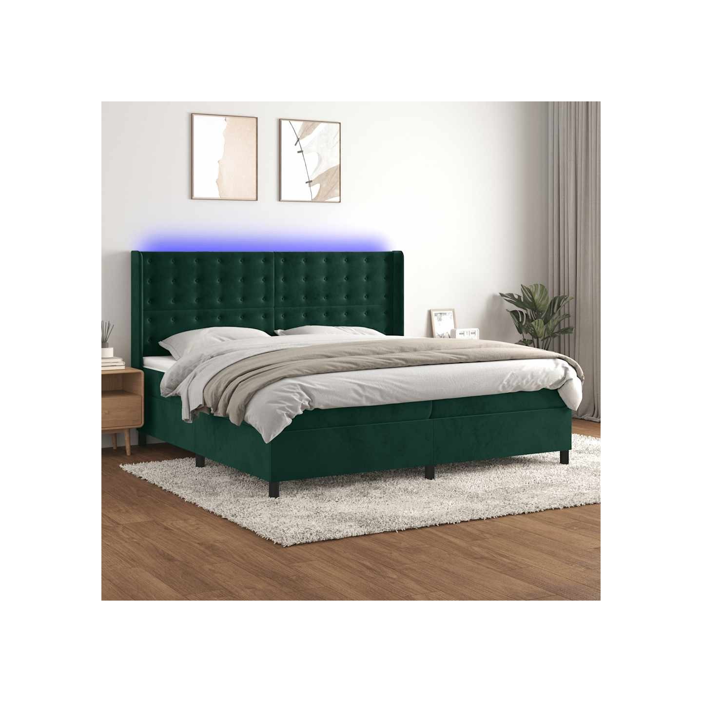 Sommier à lattes de lit matelas et LED Vert foncé 200x200 cm