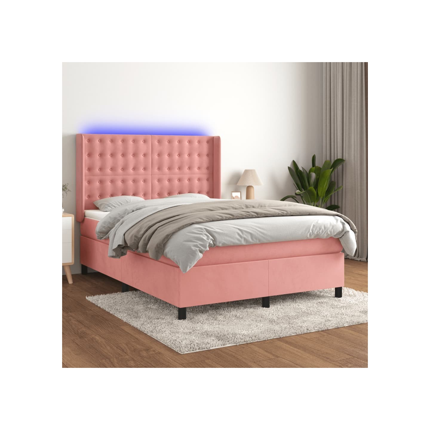 Sommier à lattes de lit matelas et LED Rose 140x200 cm Velours