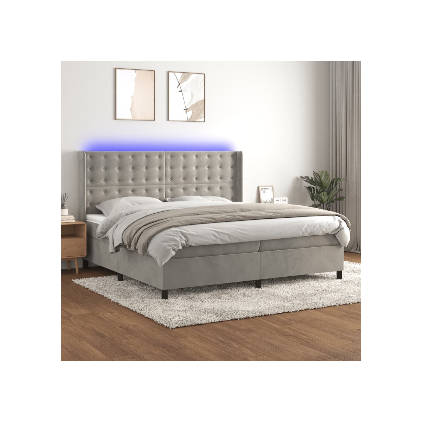 Sommier à lattes de lit matelas et LED Gris clair 200x200 cm