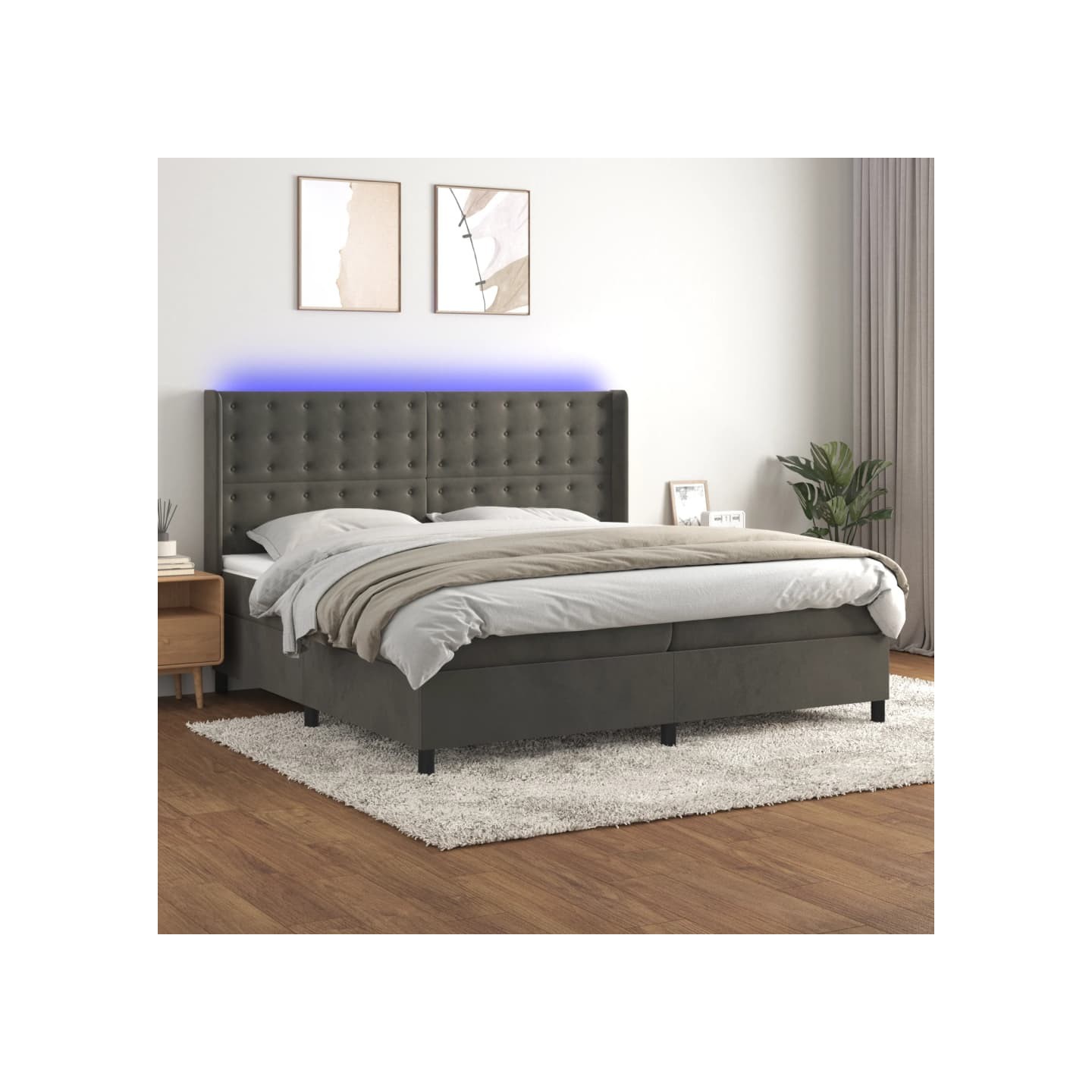 Sommier à lattes de lit matelas et LED Gris foncé 200x200 cm