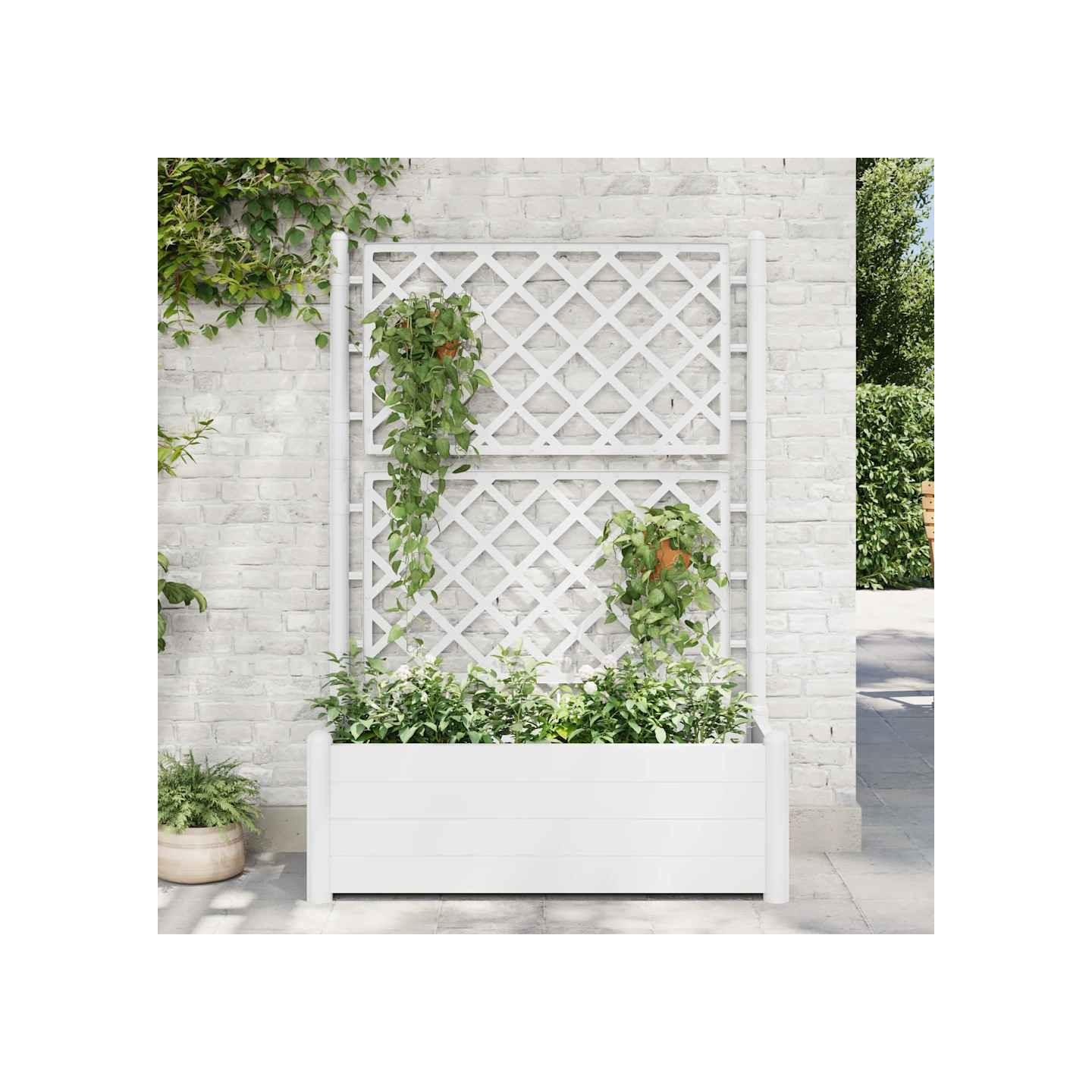 Jardinière avec treillis 100x43x142 cm PP Blanc