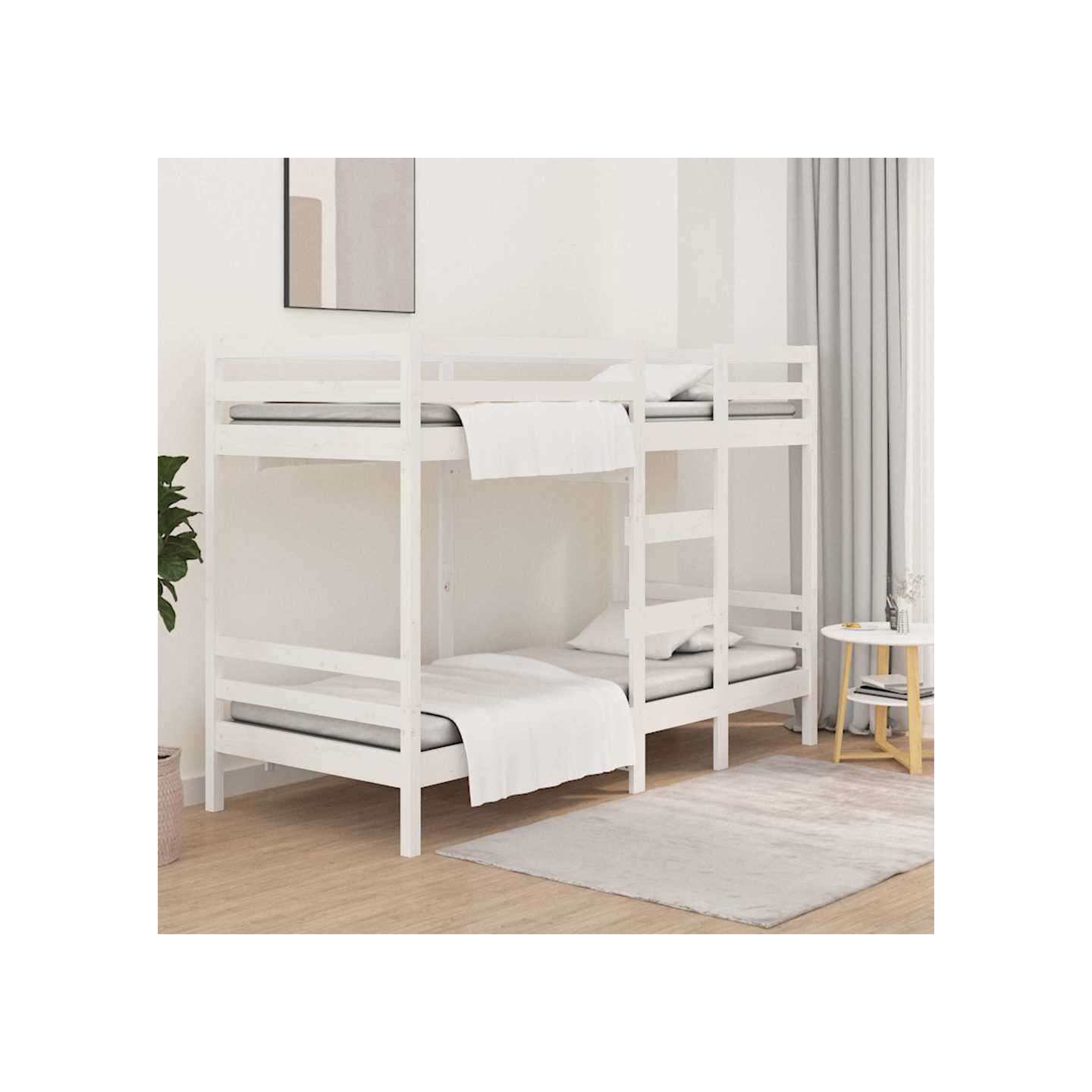 Lit superposé sans matelas blanc 90x190 cm bois de pin massif