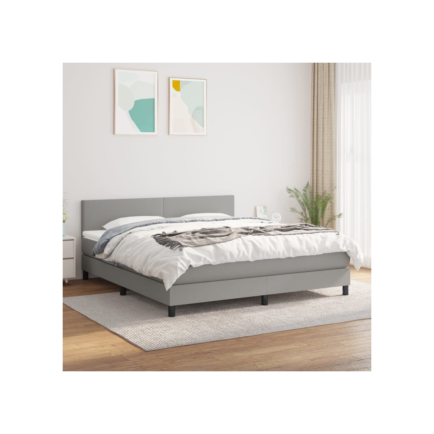 Sommier à lattes de lit avec matelas Gris clair 160x200cm Tissu