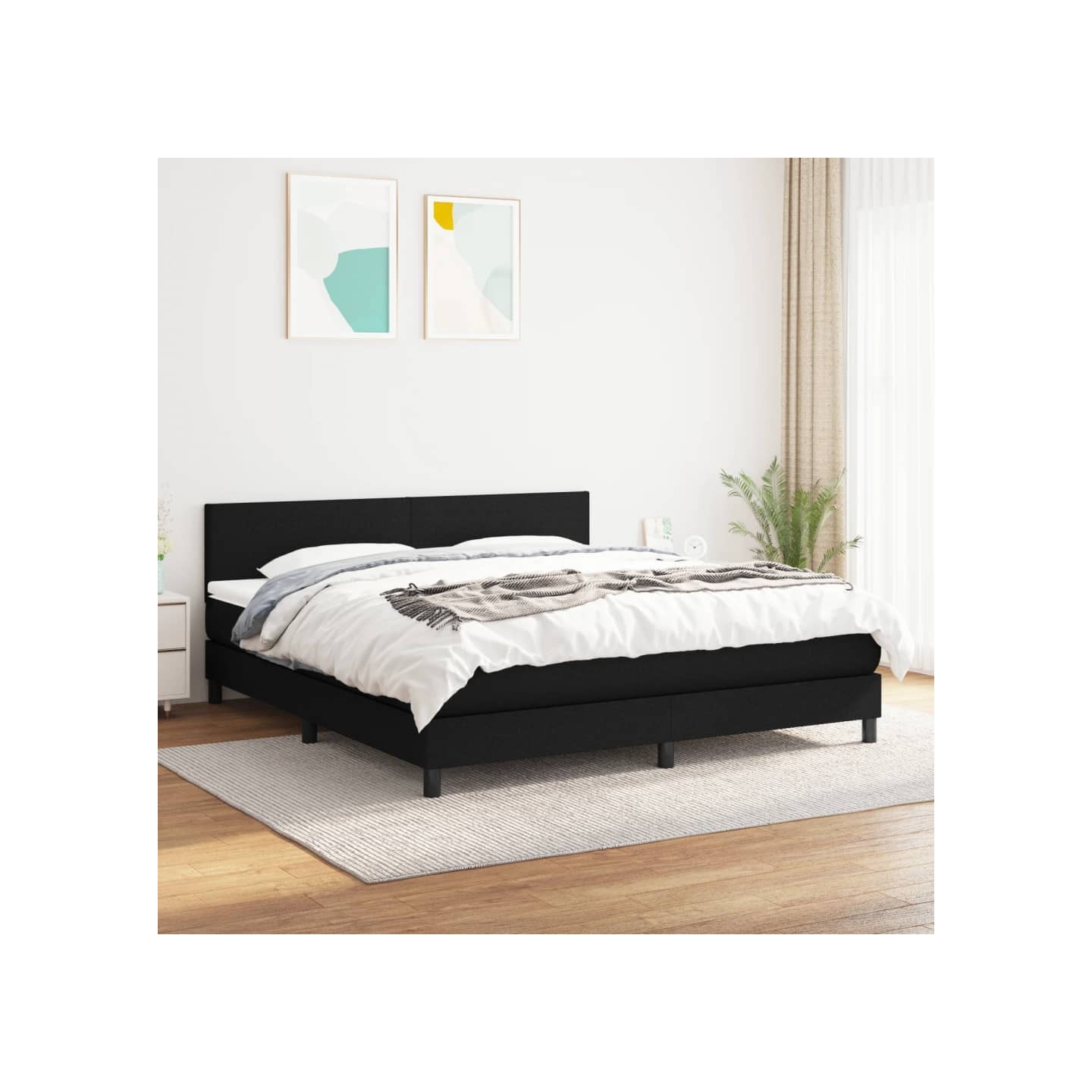 Sommier à lattes de lit avec matelas Noir 180x200 cm Tissu