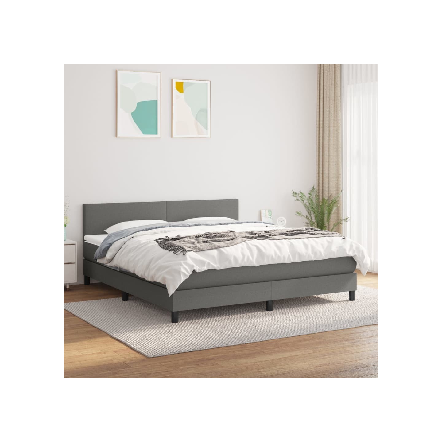 Sommier à lattes de lit avec matelas Gris foncé 180x200cm Tissu