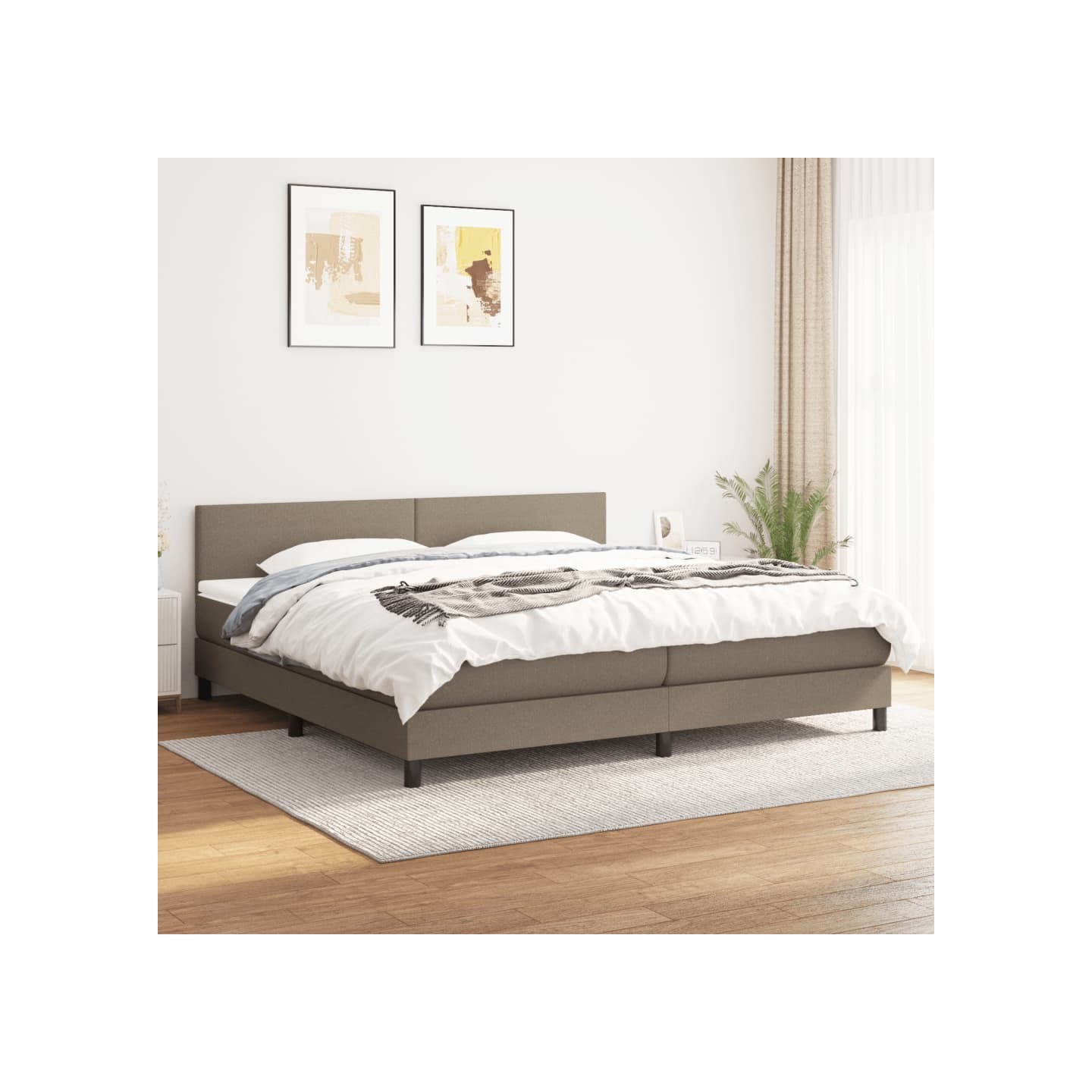 Sommier à lattes de lit avec matelas Taupe 200x200 cm Tissu