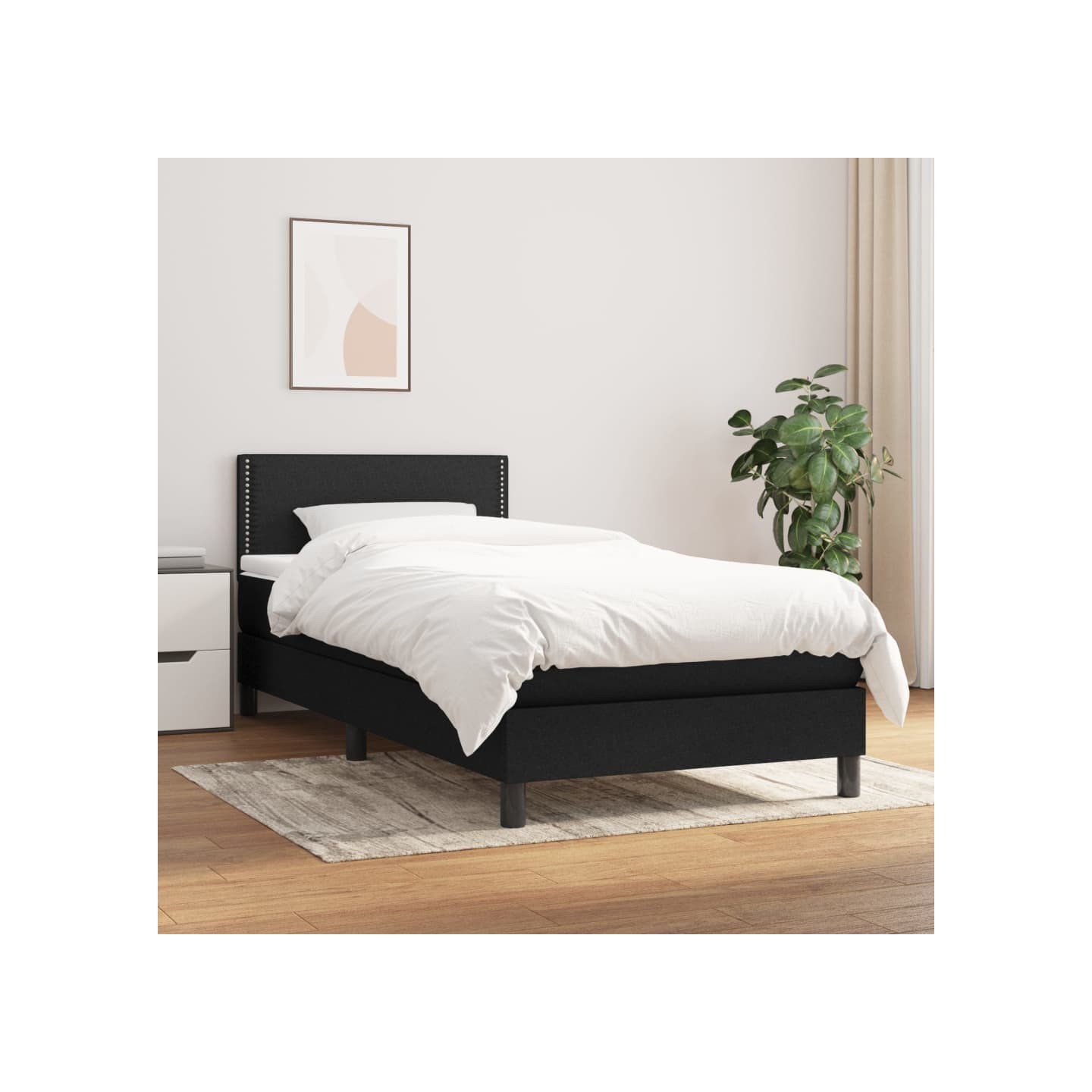 Sommier à lattes de lit avec matelas Noir 90x190 cm Tissu