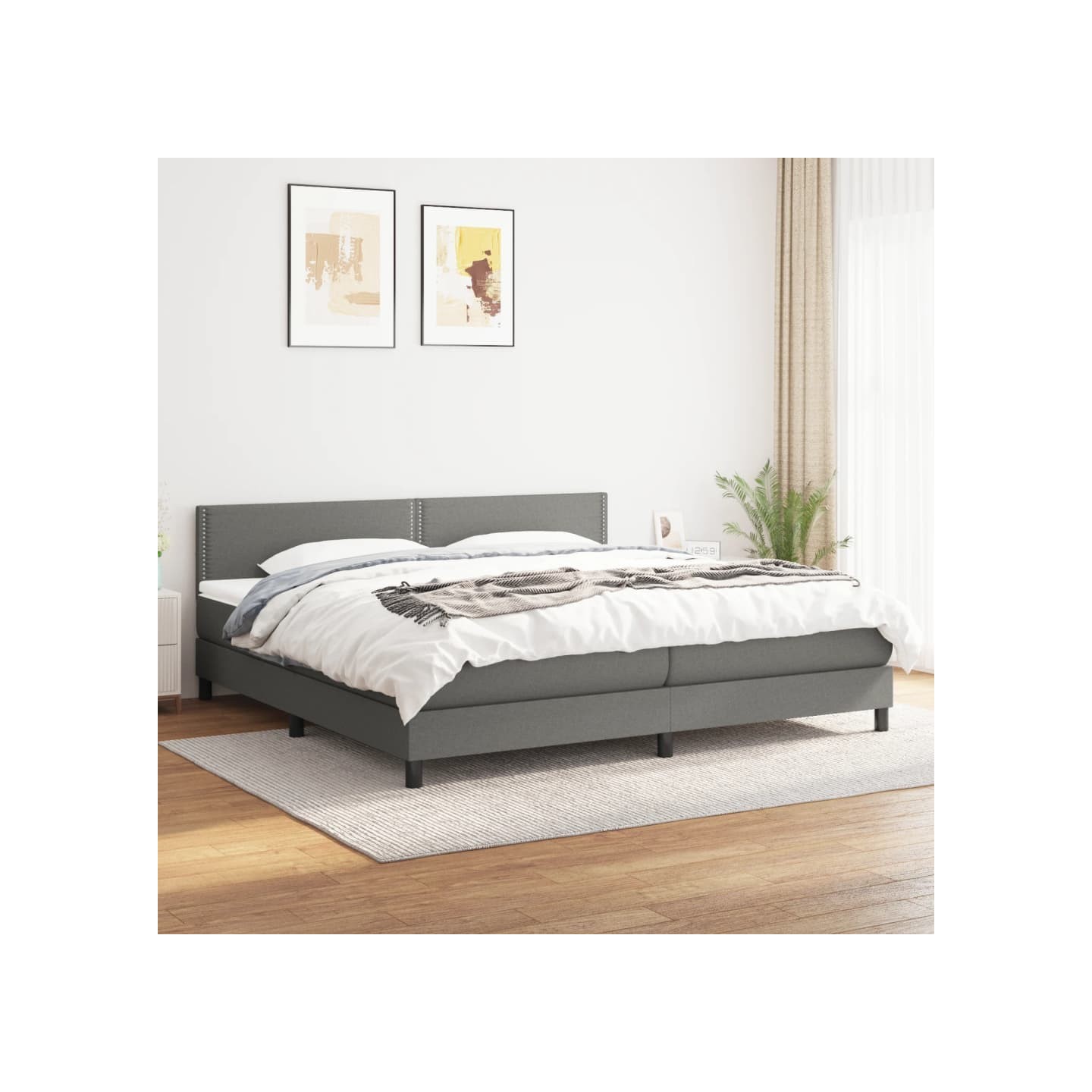 Sommier à lattes de lit avec matelas Gris foncé 200x200cm Tissu