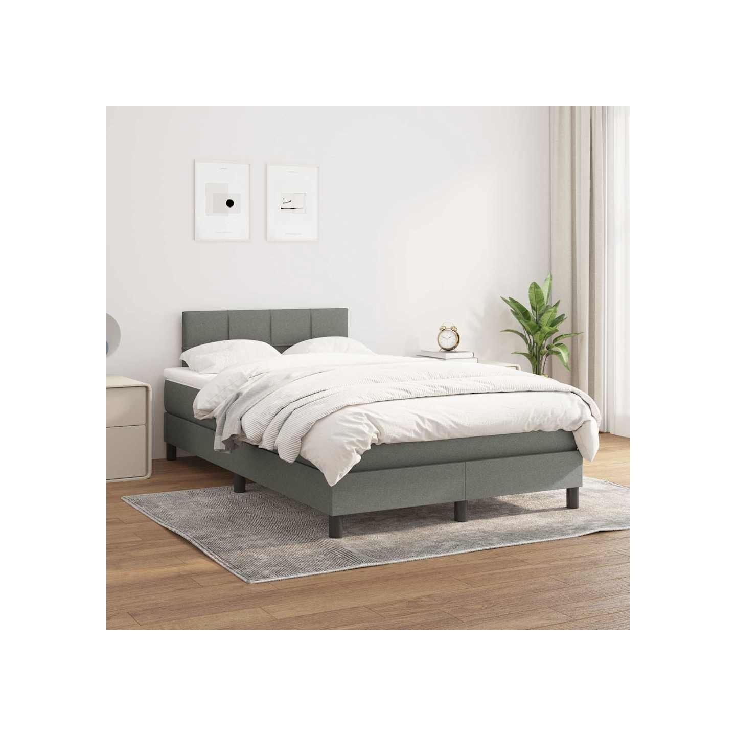 Sommier à lattes de lit avec matelas Gris foncé 120x200cm Tissu