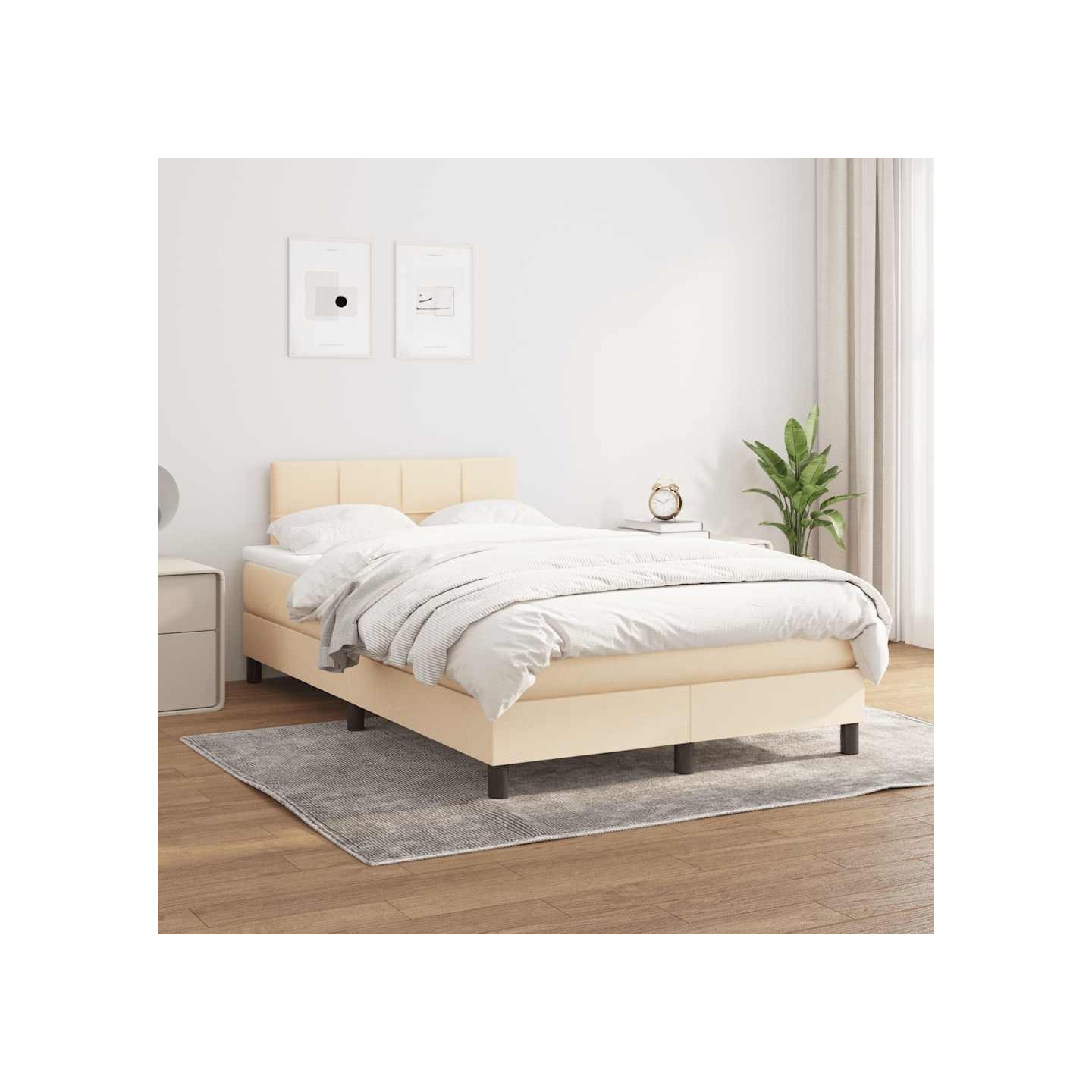 Sommier à lattes de lit avec matelas Crème 120x200 cm Tissu
