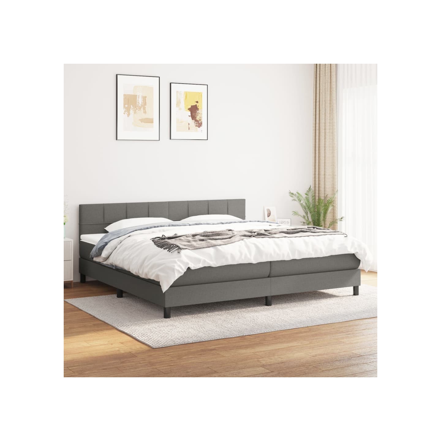 Sommier à lattes de lit avec matelas Gris foncé 180x200cm Tissu