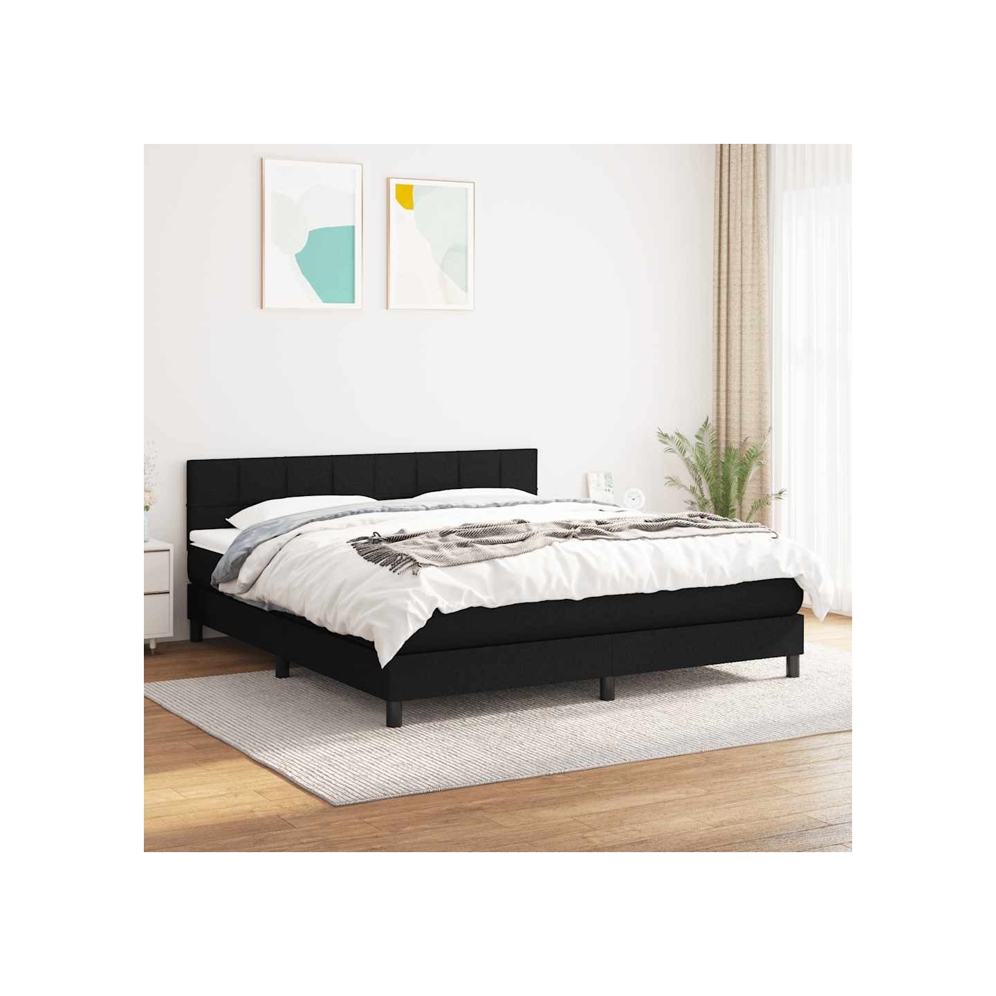 Sommier à lattes de lit avec matelas Noir 160x200 cm Tissu