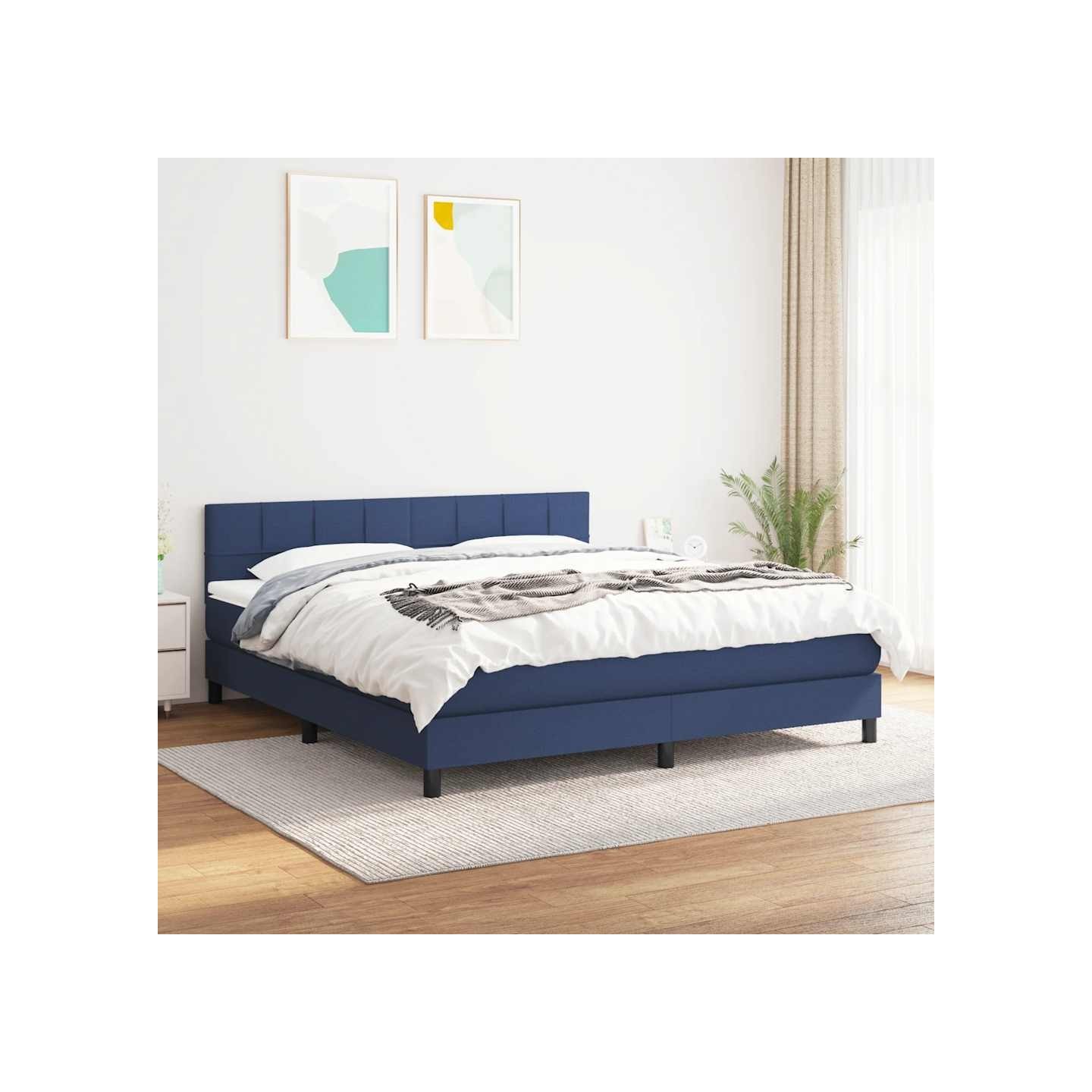 Sommier à lattes de lit avec matelas Bleu 160x200 cm Tissu