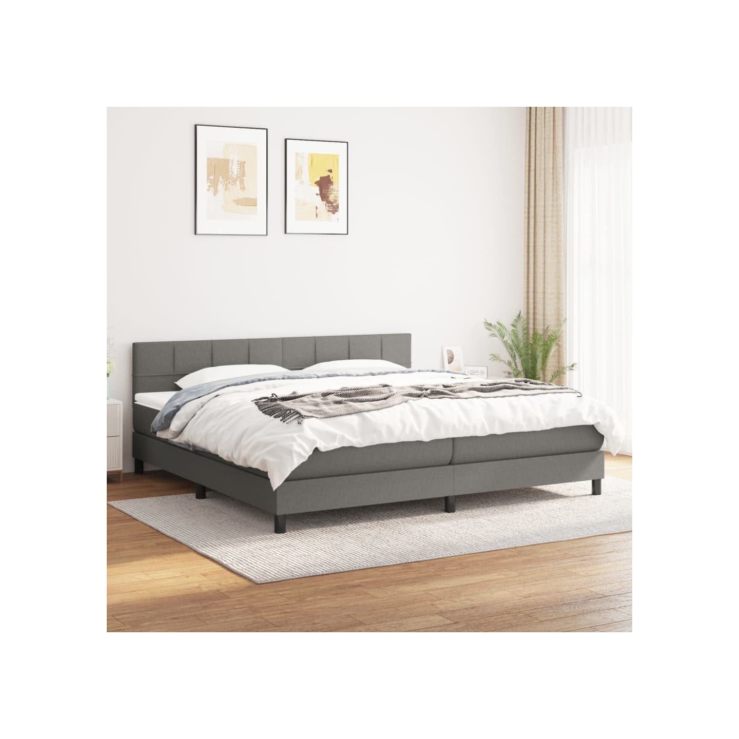 Sommier à lattes de lit avec matelas Gris foncé 200x200cm Tissu
