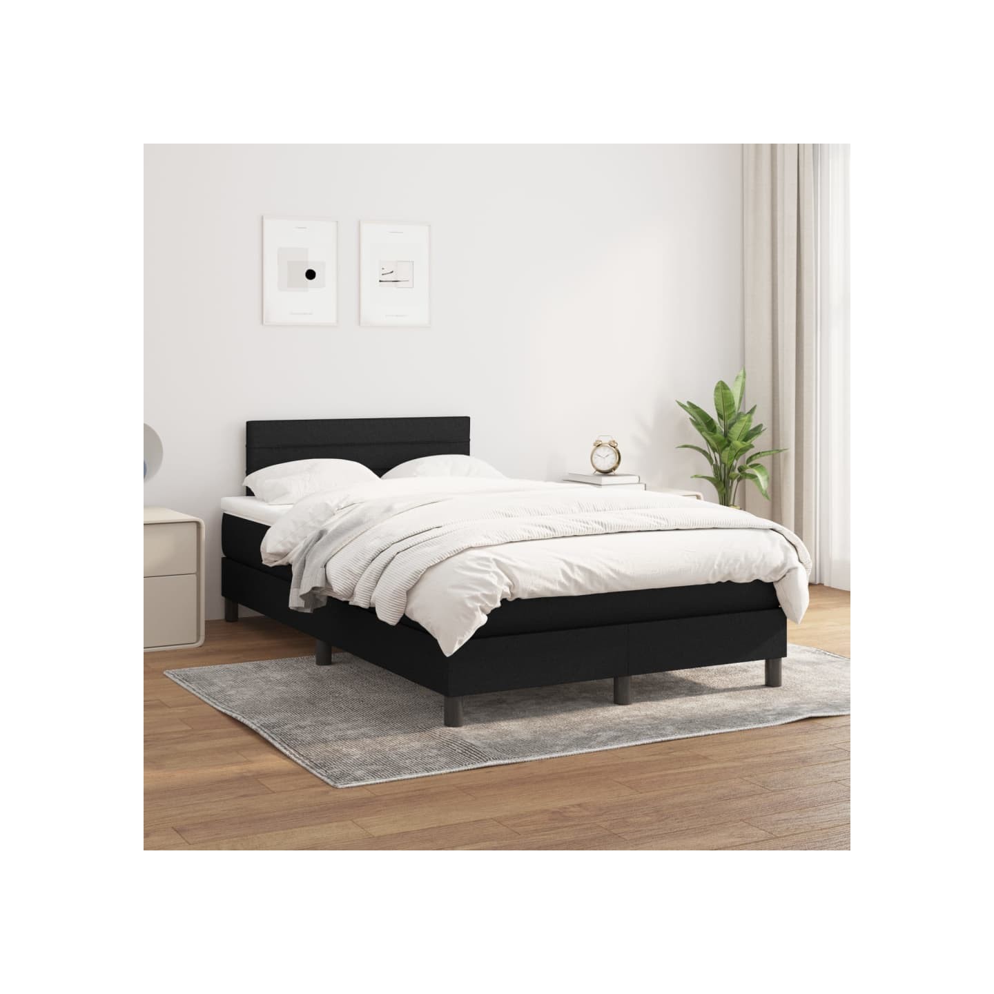 Sommier à lattes de lit avec matelas Noir 120x200 cm Tissu