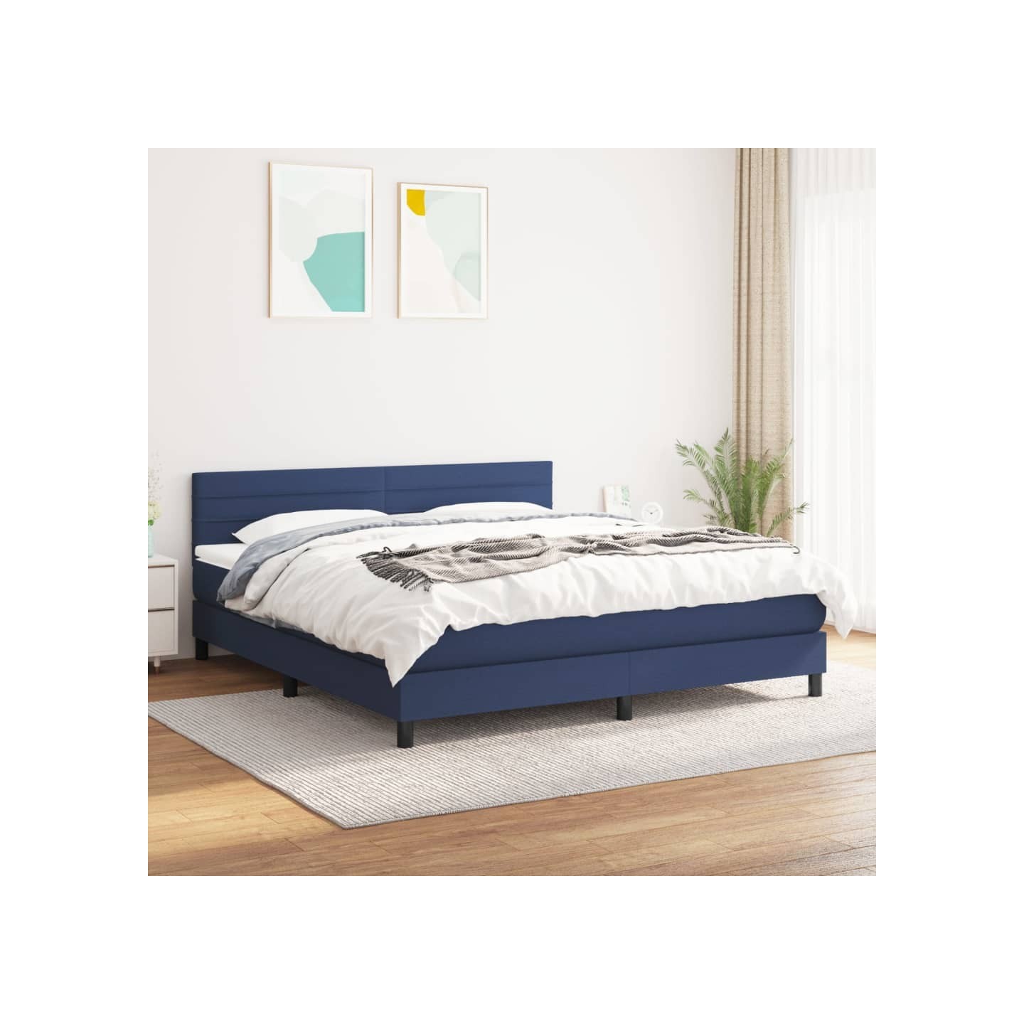 Sommier à lattes de lit avec matelas Bleu 160x200 cm Tissu