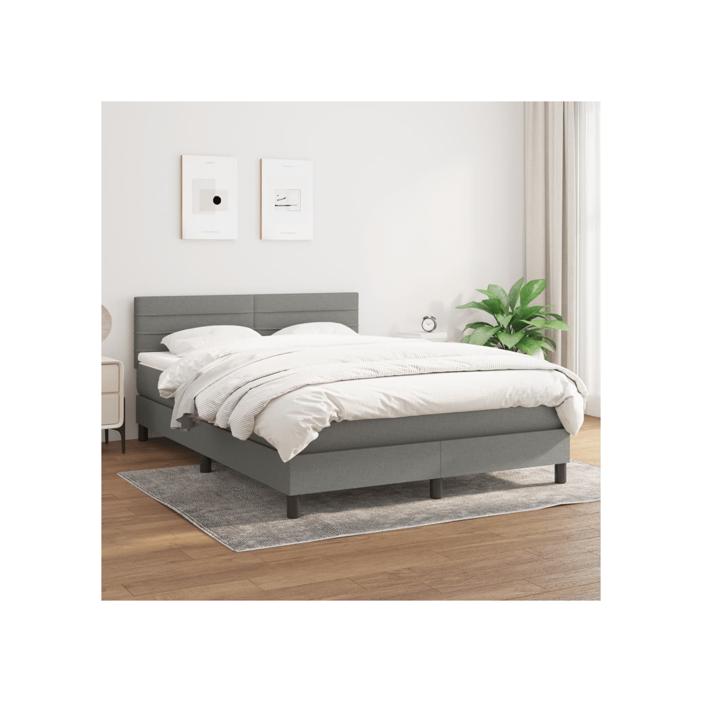 Sommier à lattes de lit avec matelas Gris foncé 140x200cm Tissu