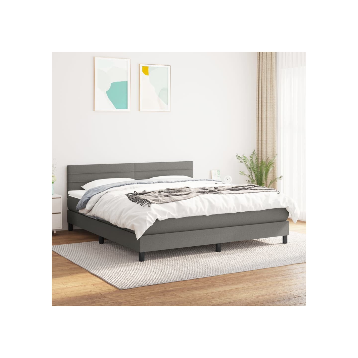 Sommier à lattes de lit avec matelas Gris foncé 180x200cm Tissu
