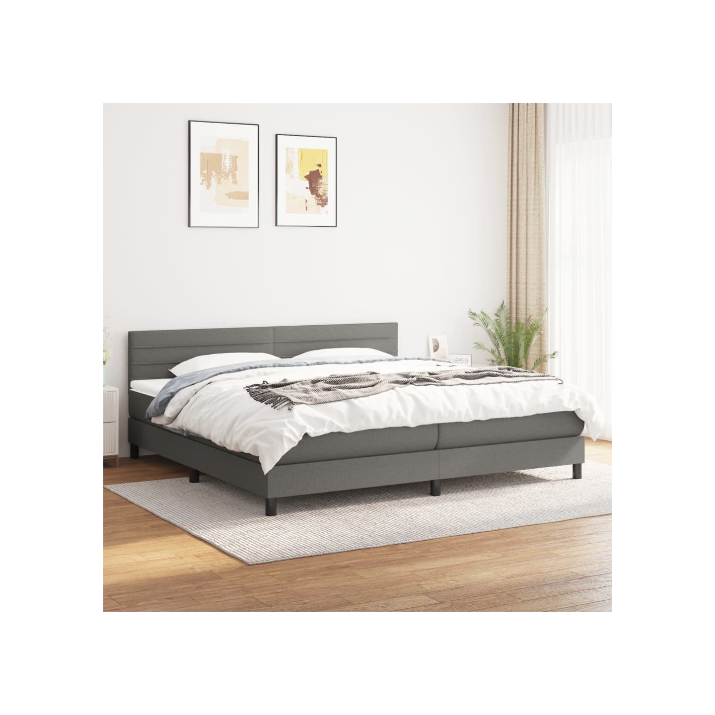 Sommier à lattes de lit avec matelas Gris foncé 200x200cm Tissu