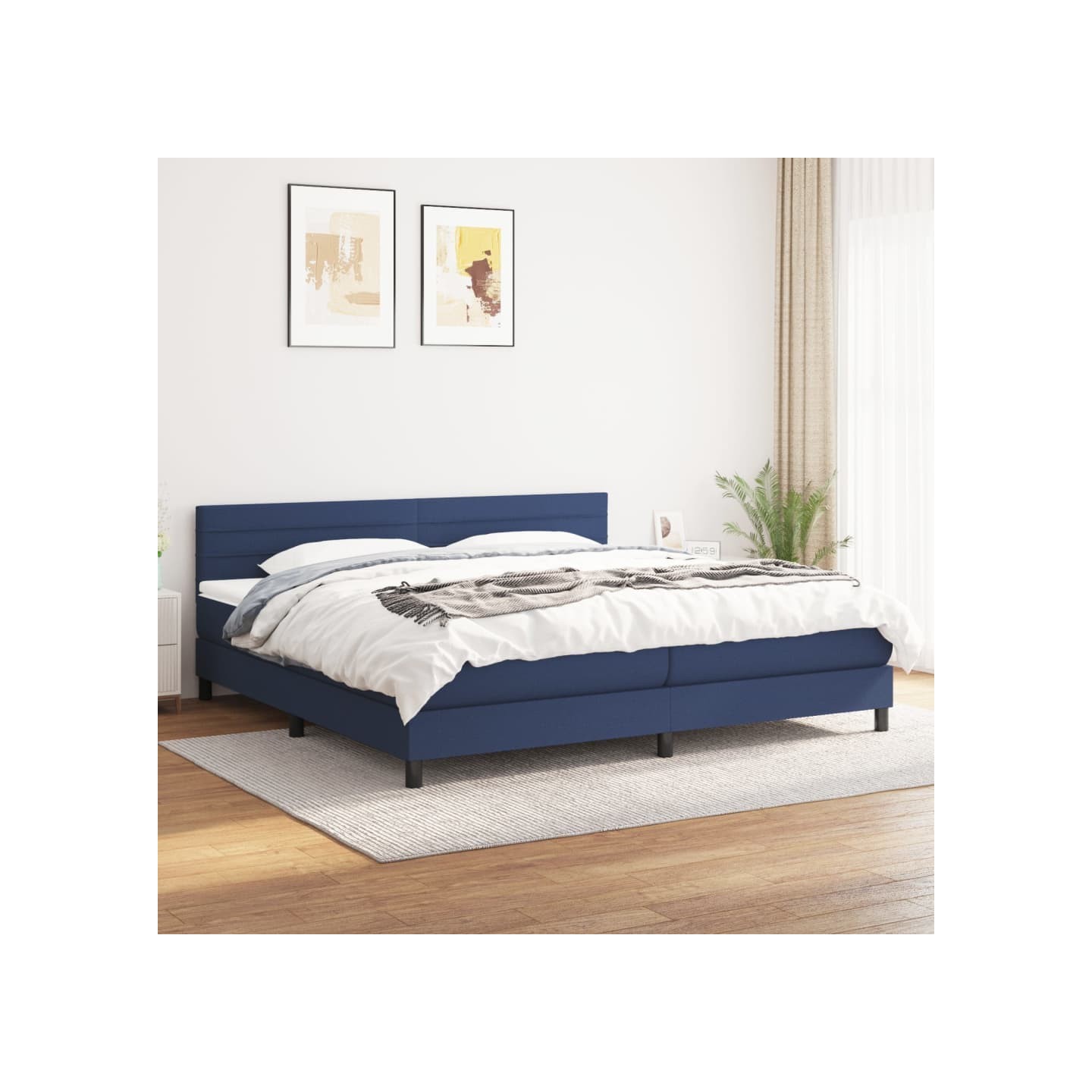 Sommier à lattes de lit avec matelas Bleu 200x200 cm Tissu