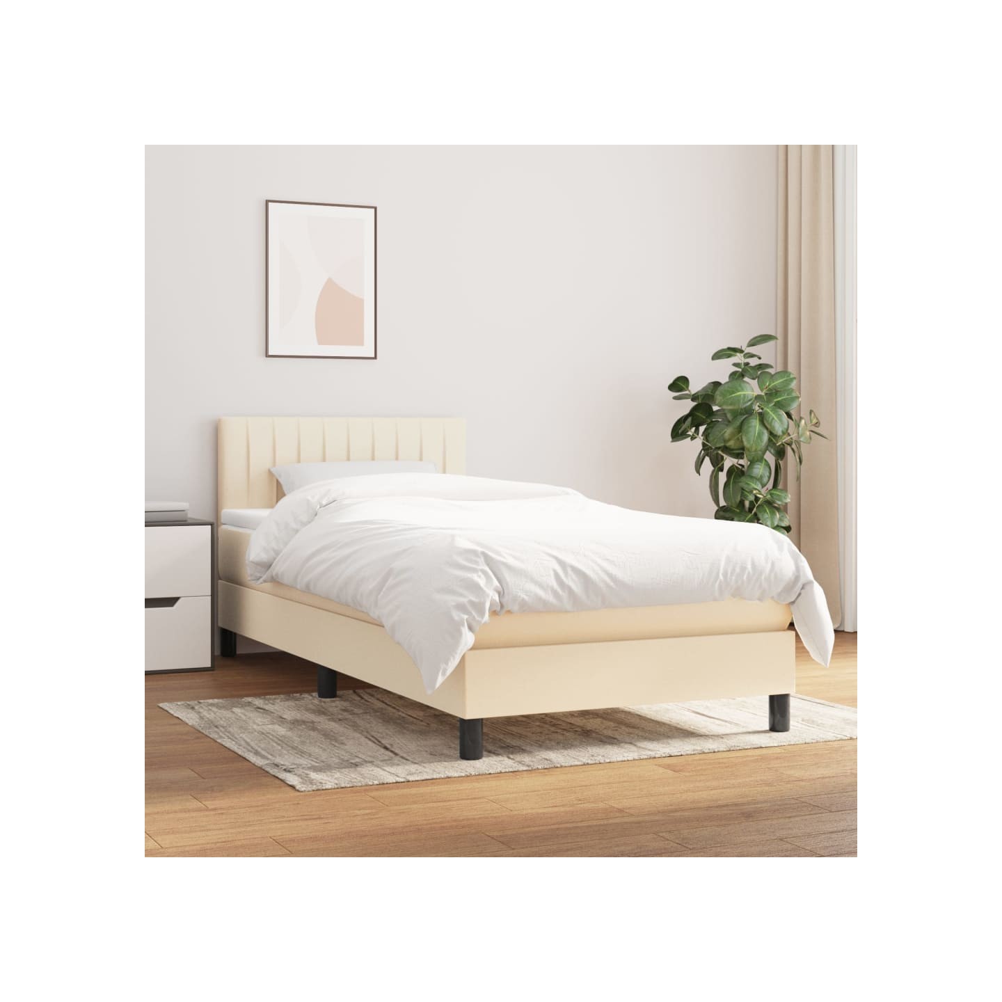 Sommier à lattes de lit et matelas Crème 90x190 cm Tissu