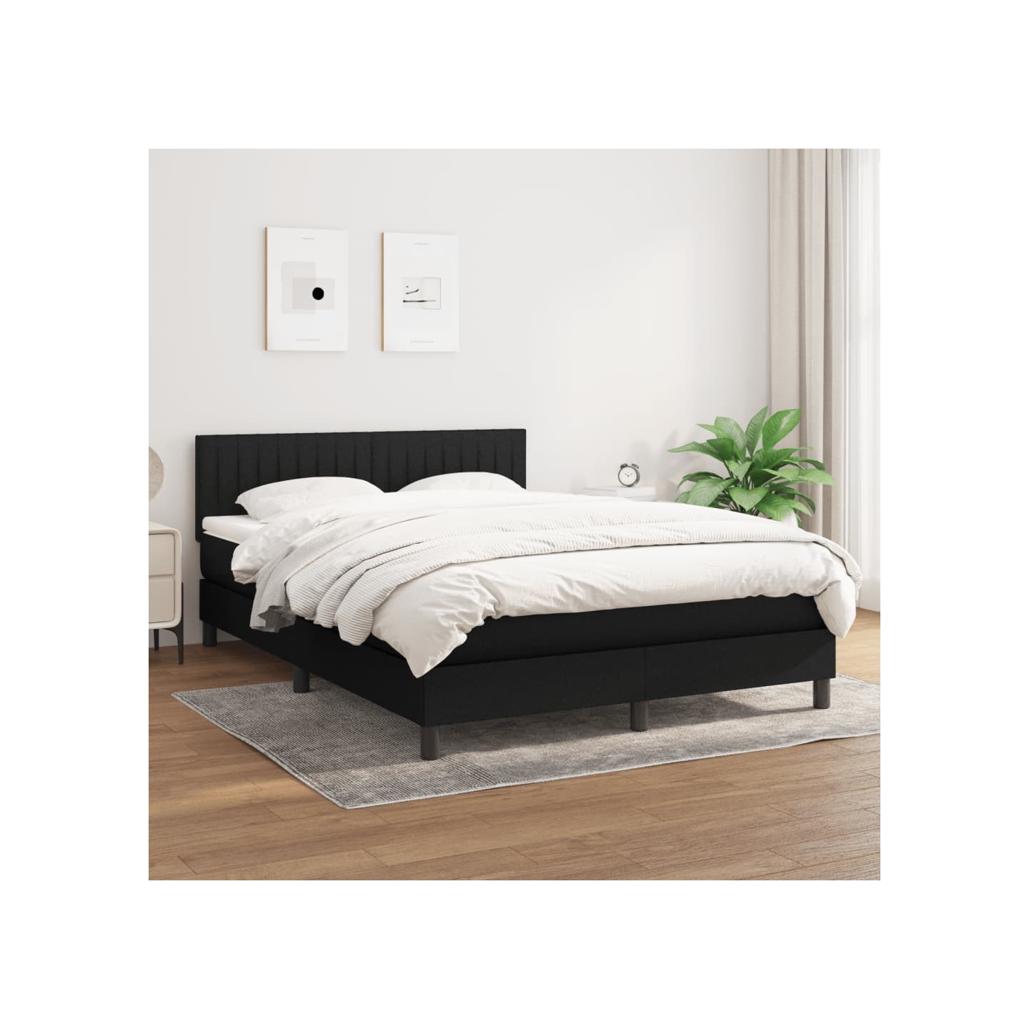 Sommier à lattes de lit avec matelas Noir 140x190 cm Tissu