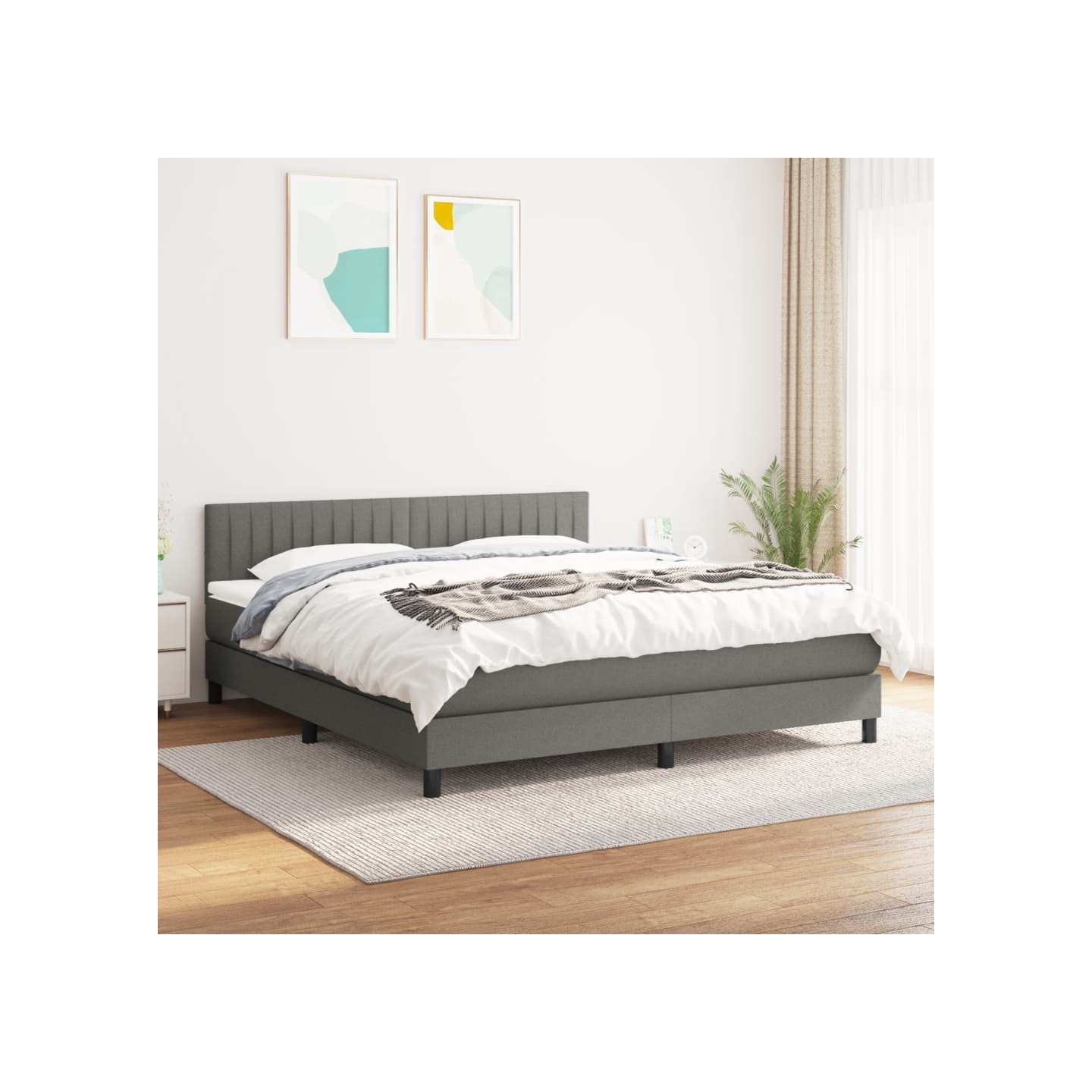 Sommier à lattes de lit avec matelas Gris foncé 160x200cm Tissu