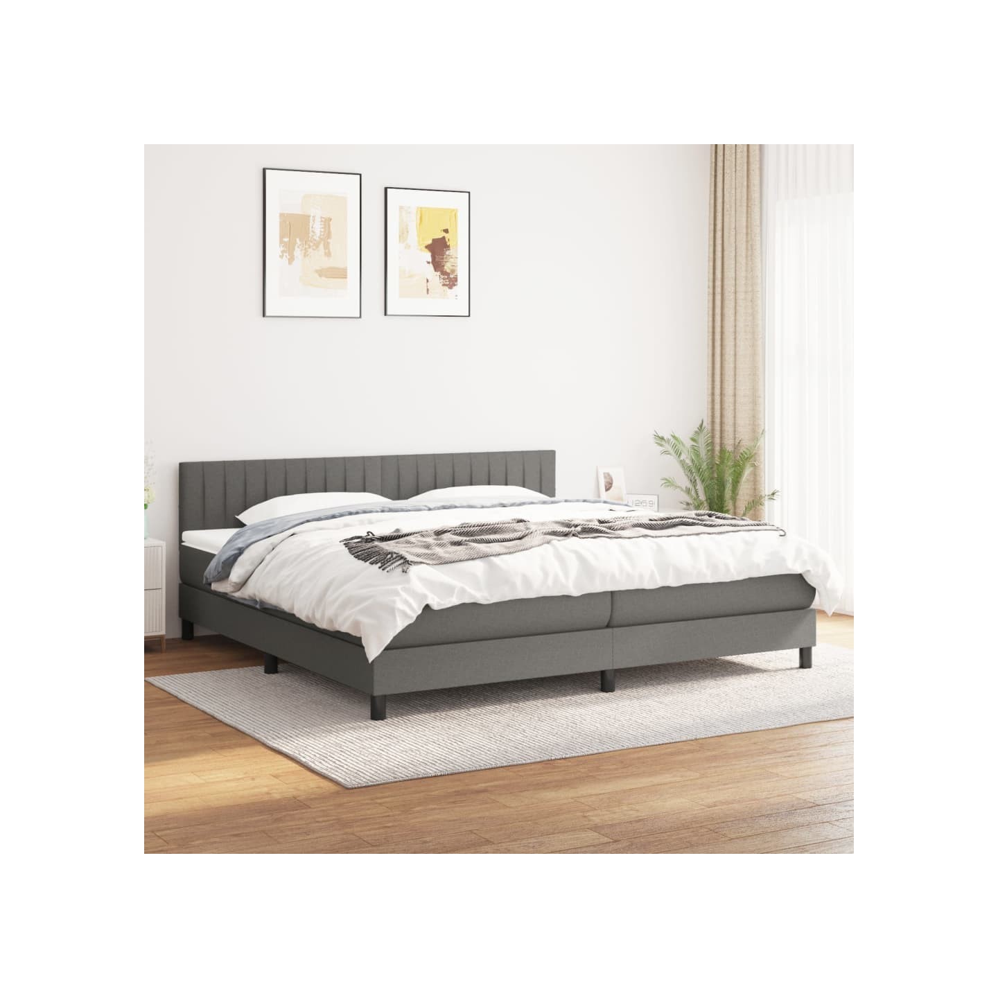 Sommier à lattes de lit avec matelas Gris foncé 200x200cm Tissu