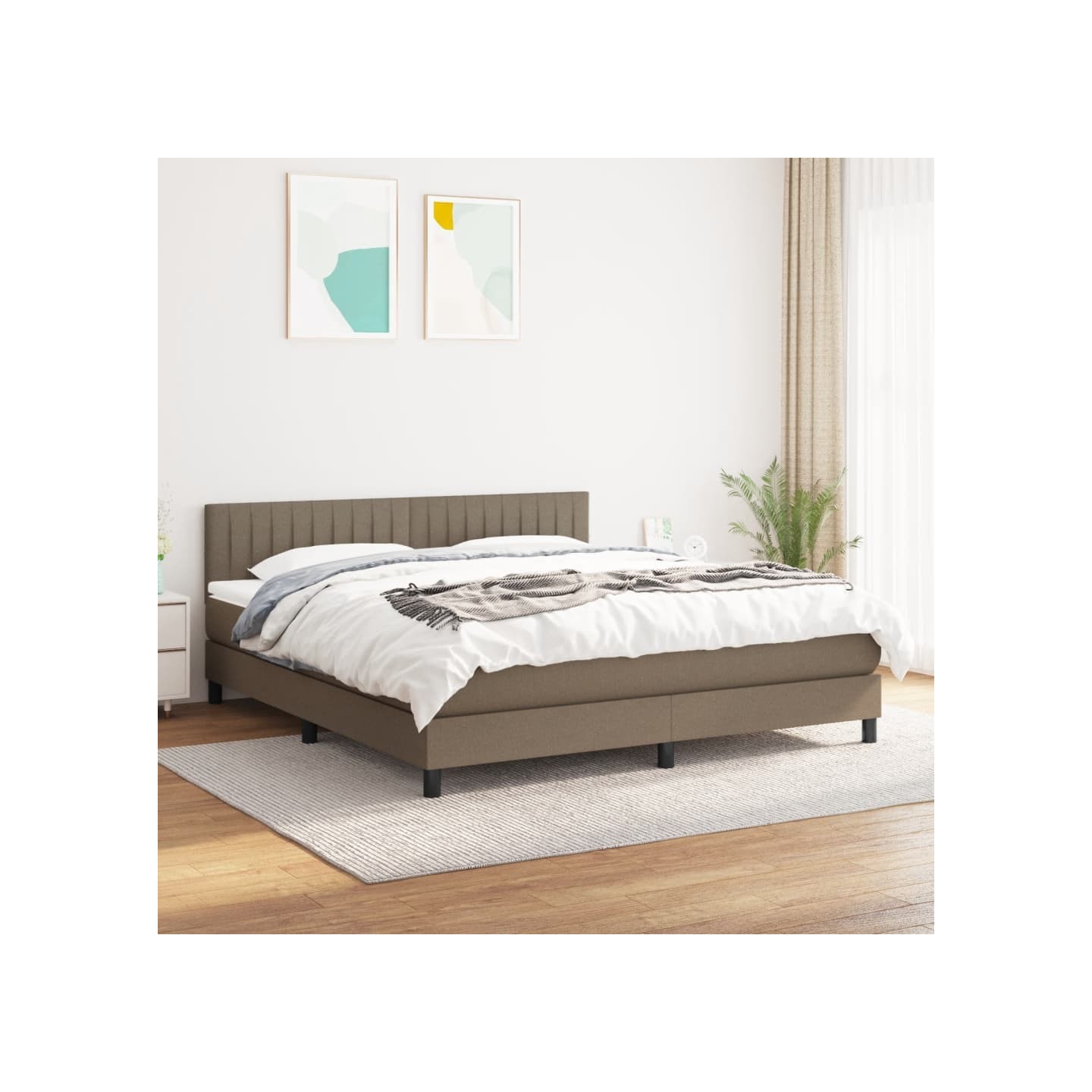Sommier à lattes de lit avec matelas Taupe 180x200 cm Tissu