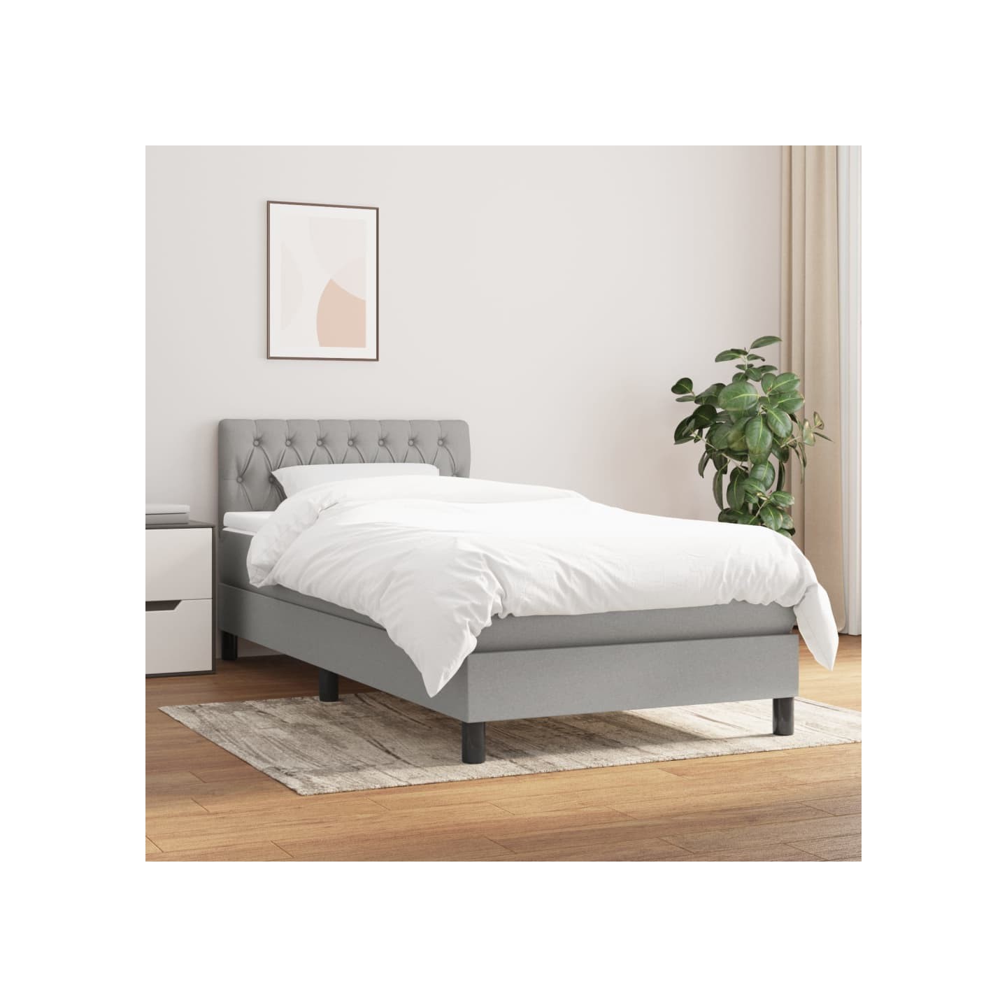 Sommier à lattes de lit avec matelas Gris clair 90x200 cm Tissu