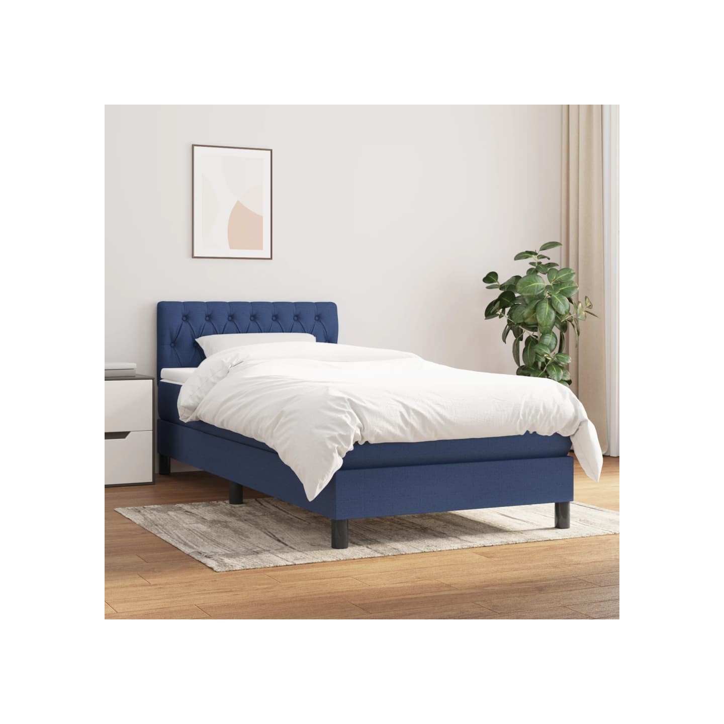 Sommier à lattes de lit avec matelas Bleu 90x200 cm Tissu
