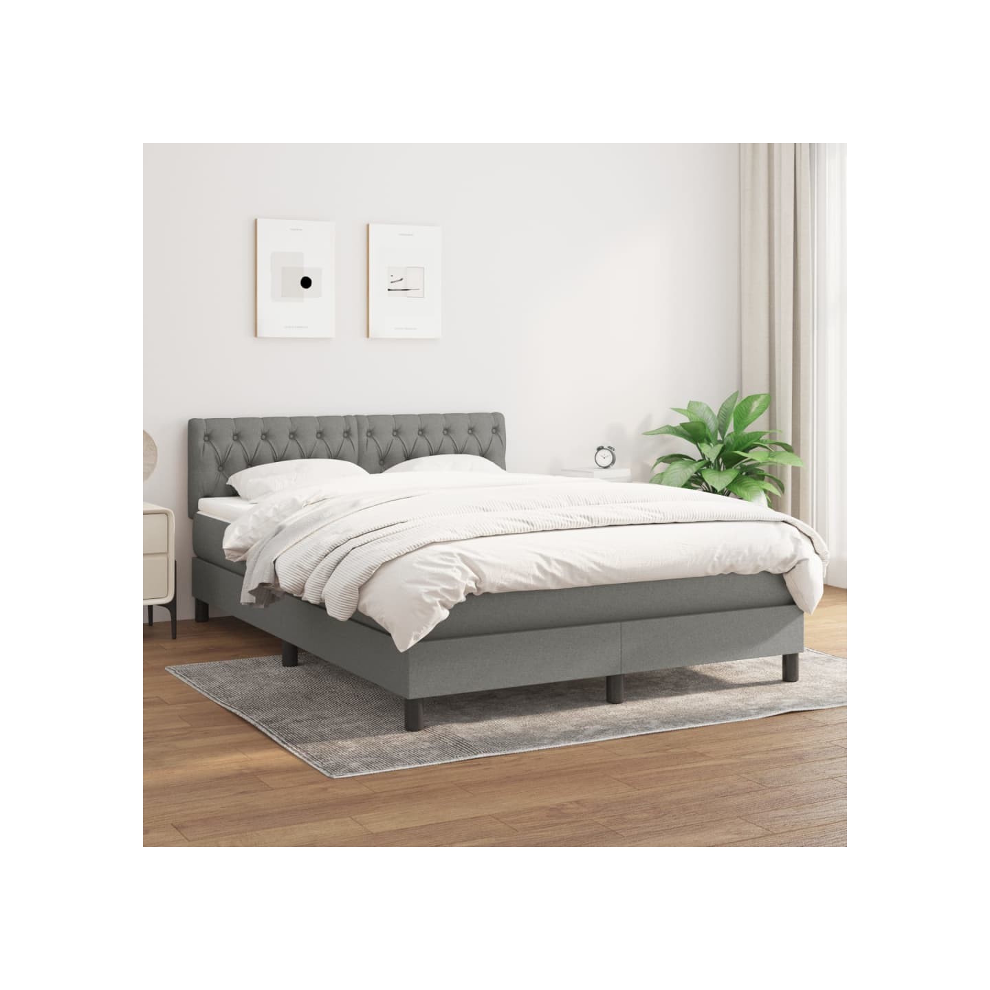Sommier à lattes de lit avec matelas Gris foncé 140x190cm Tissu