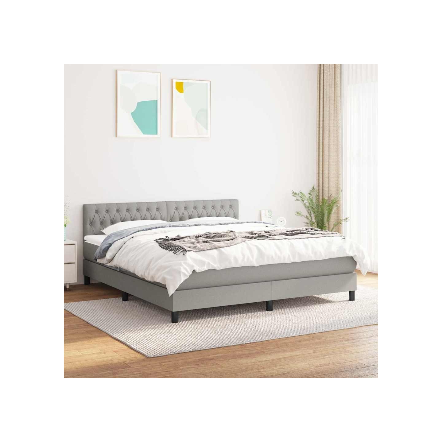 Sommier à lattes de lit avec matelas Gris clair 180x200cm Tissu