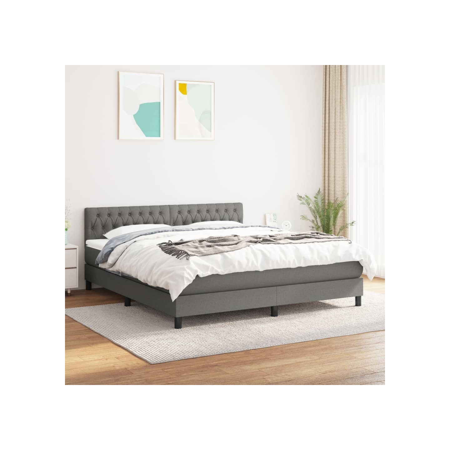 Sommier à lattes de lit avec matelas Gris foncé 180x200cm Tissu