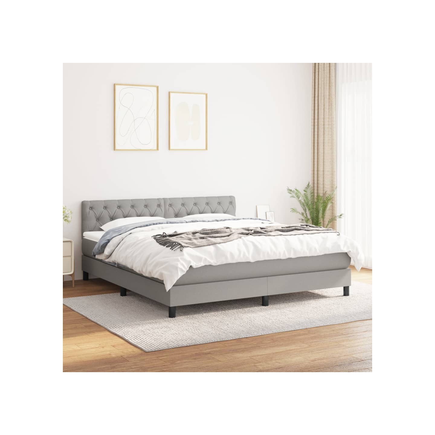 Sommier à lattes de lit avec matelas Gris clair 160x200cm Tissu
