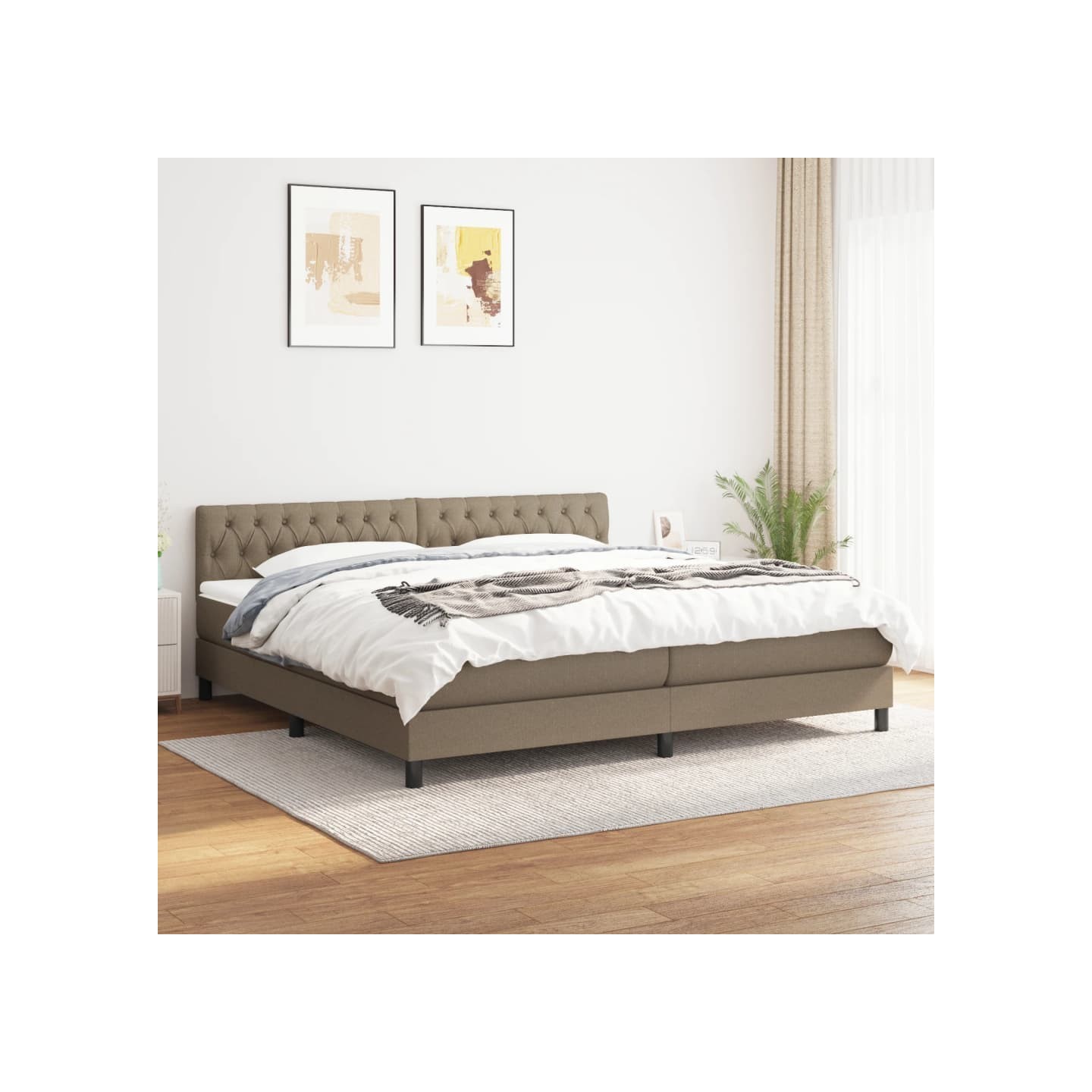 Sommier à lattes de lit avec matelas Taupe 200x200 cm Tissu