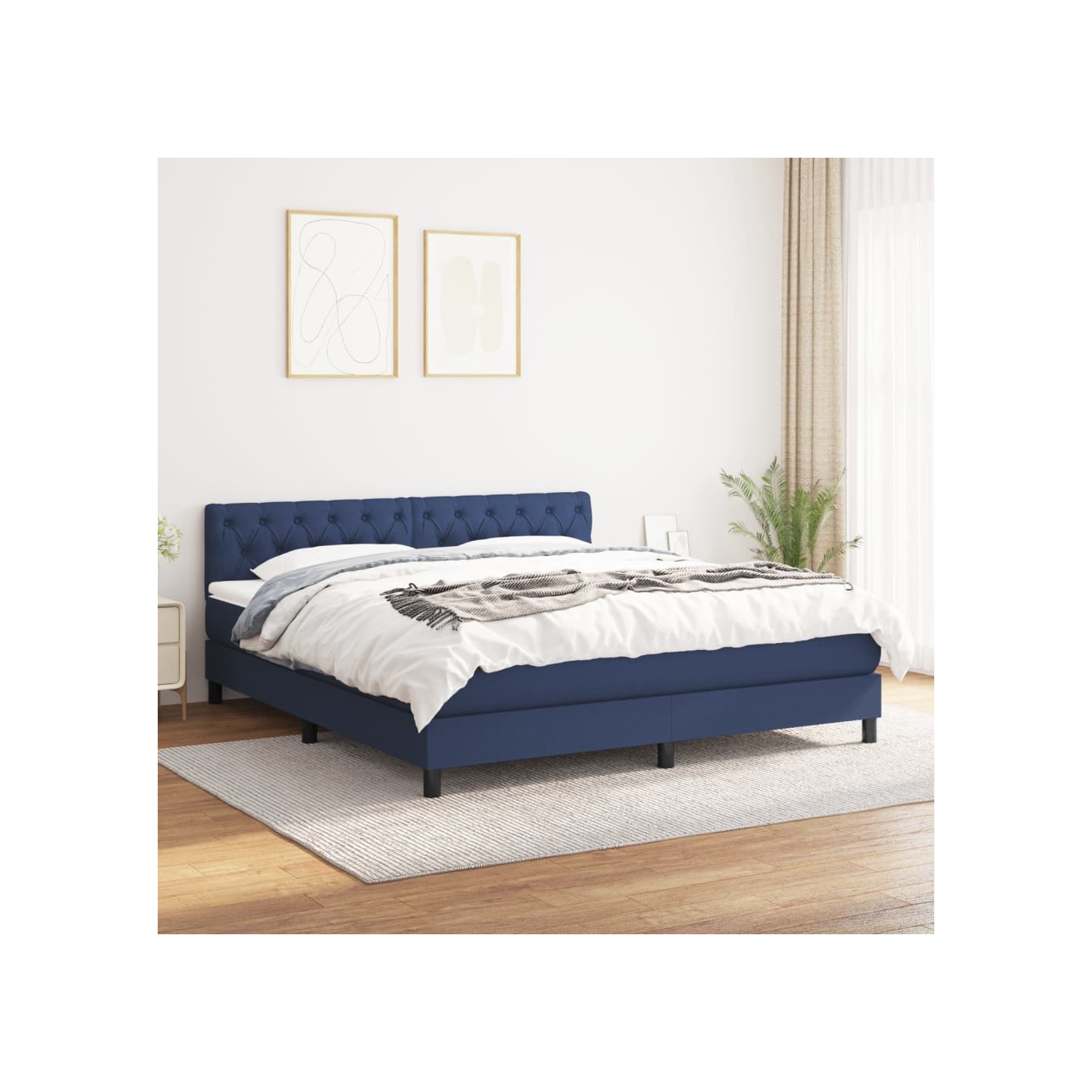 Sommier à lattes de lit avec matelas Bleu 160x200 cm Tissu