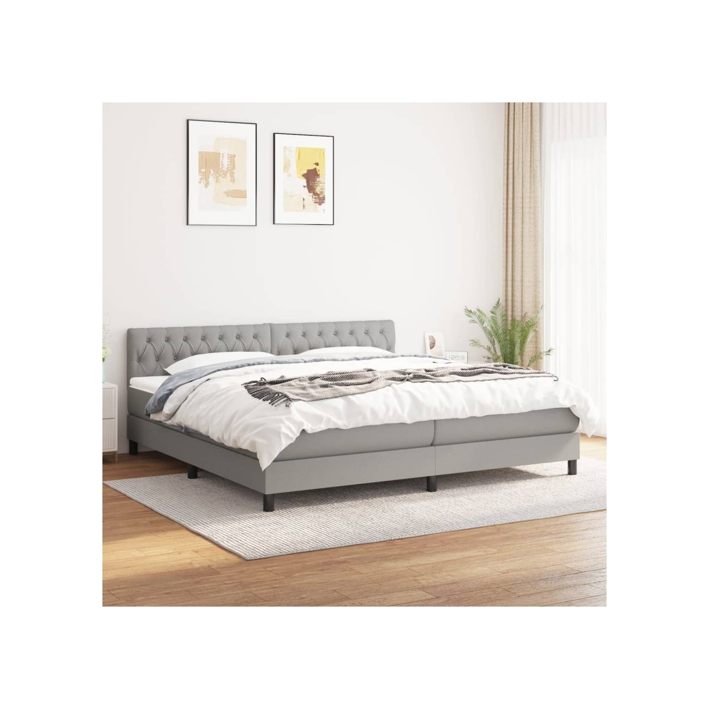 Sommier à lattes de lit avec matelas Gris clair 200x200cm Tissu